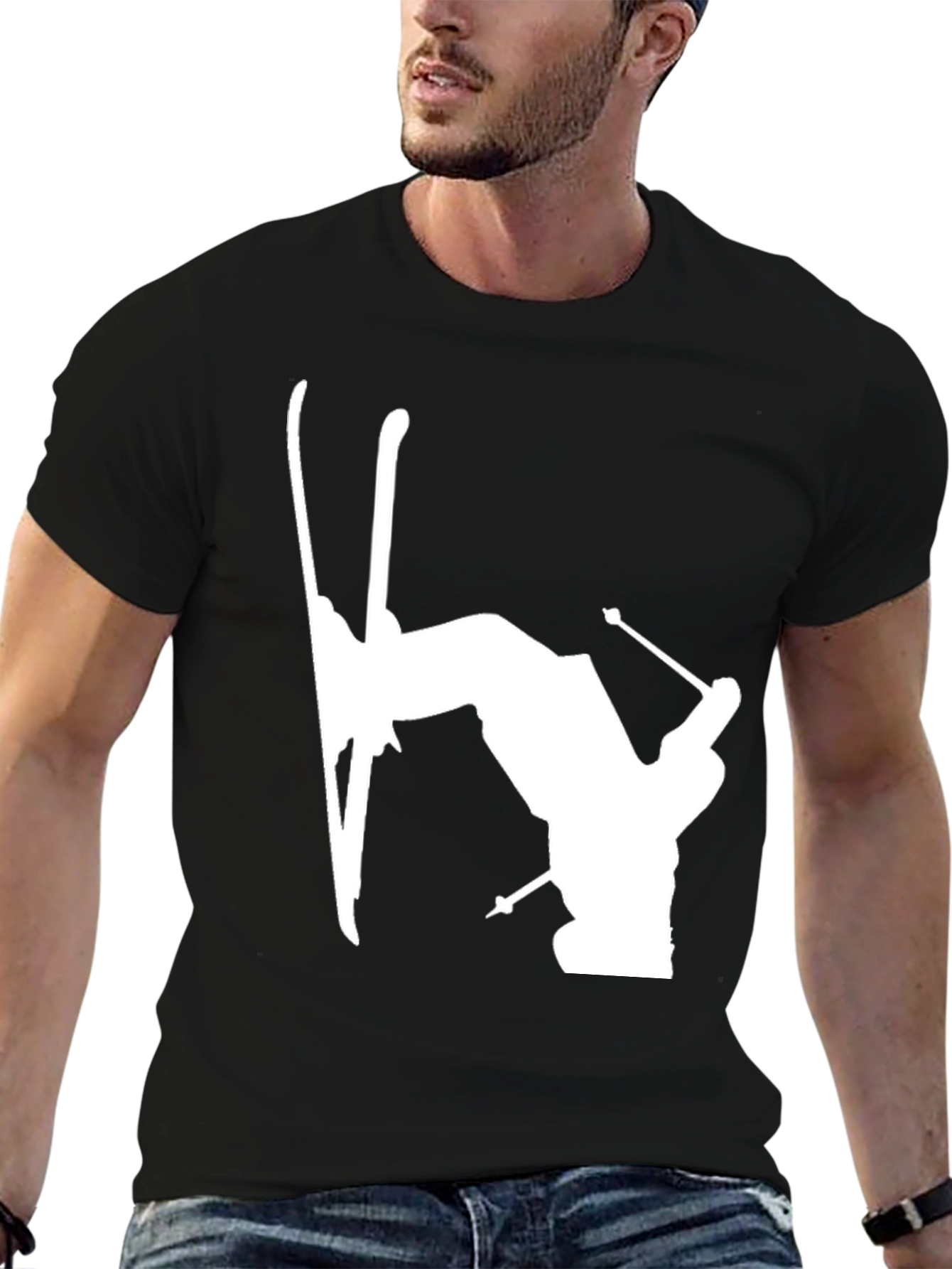 Skiing Silhouette Graphic Tee - Black
