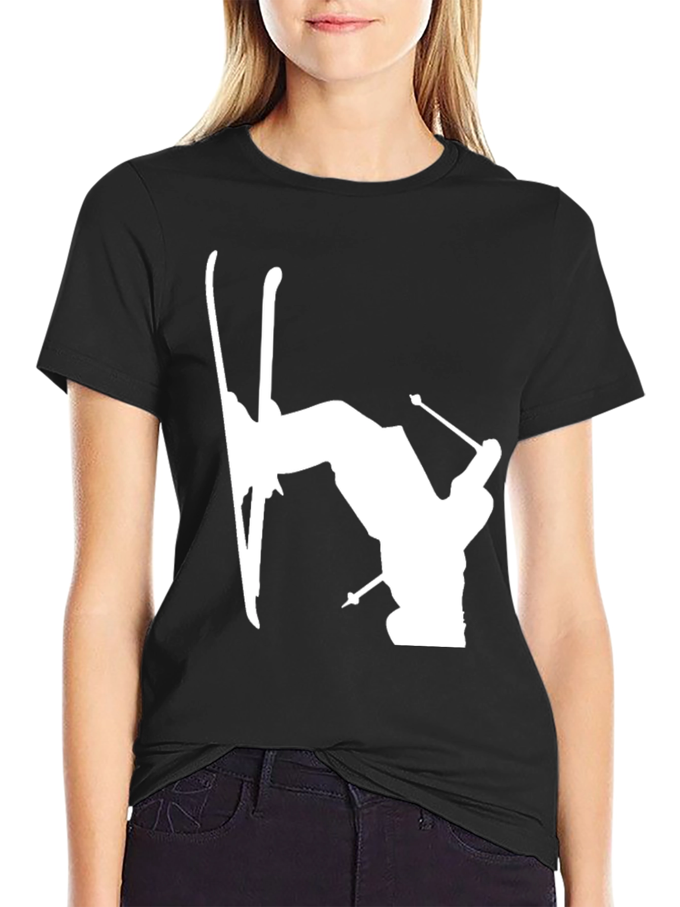 Skiing Silhouette Graphic Tee - Black