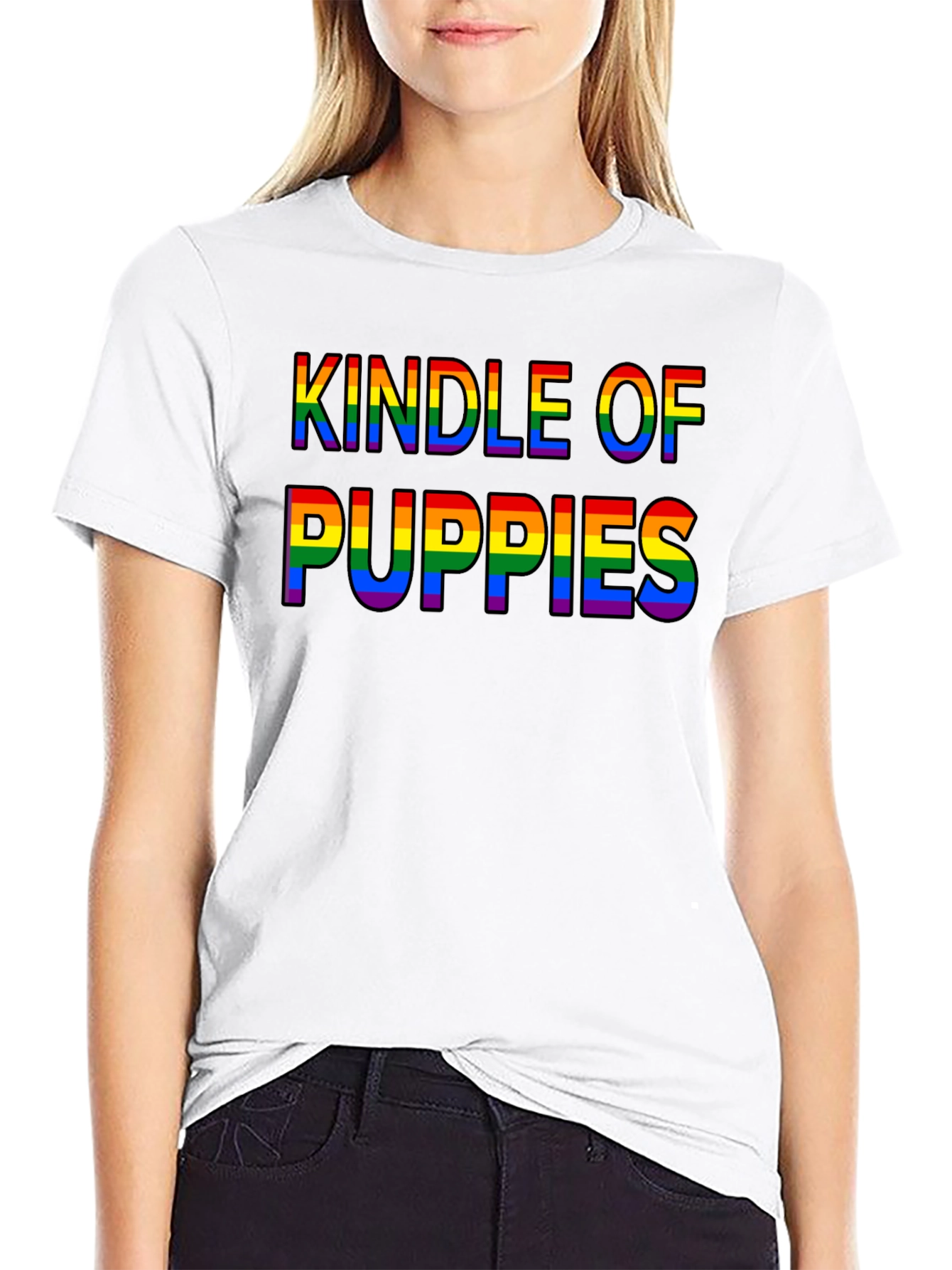 Kindle of Puppies Rainbow Text T-Shirt