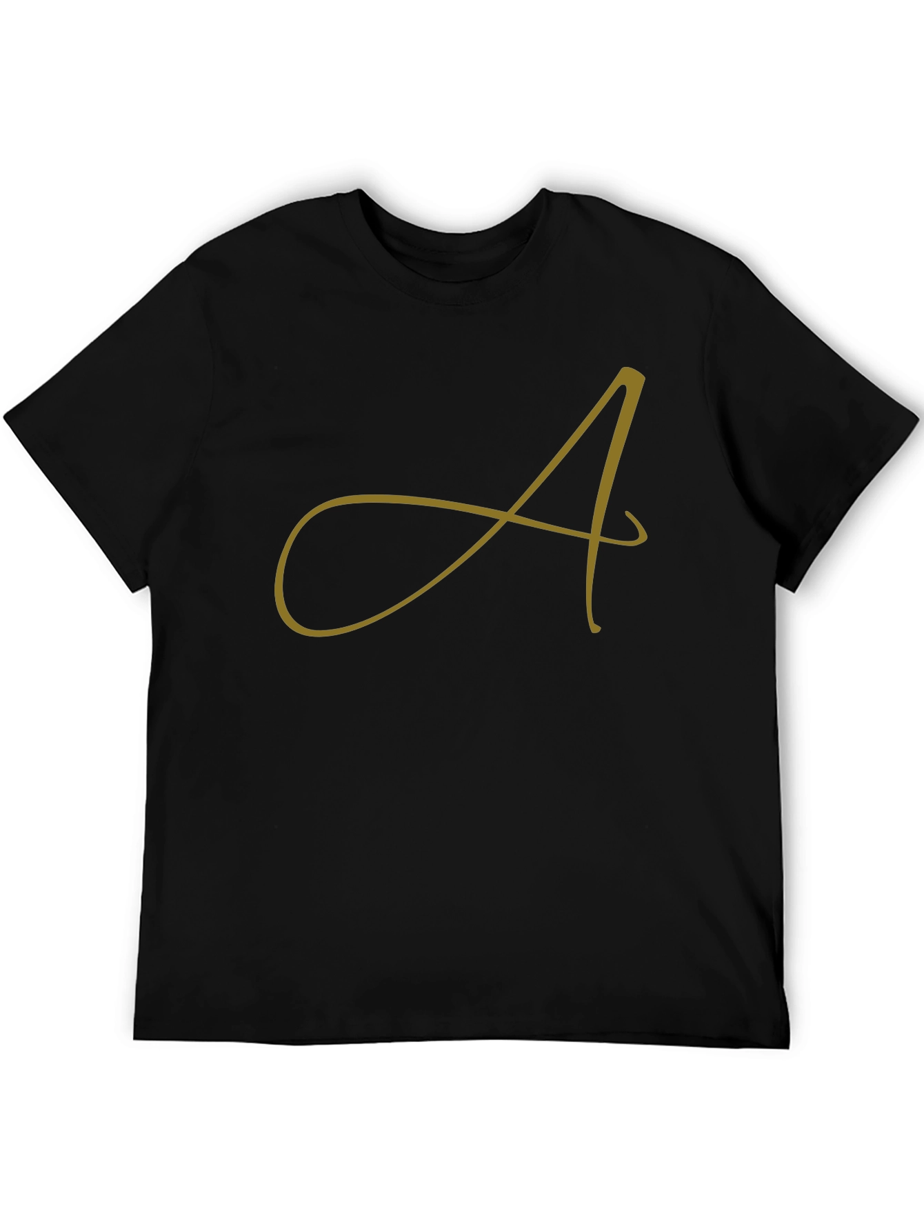 Mens Black T-Shirt with Gold Letter A Design