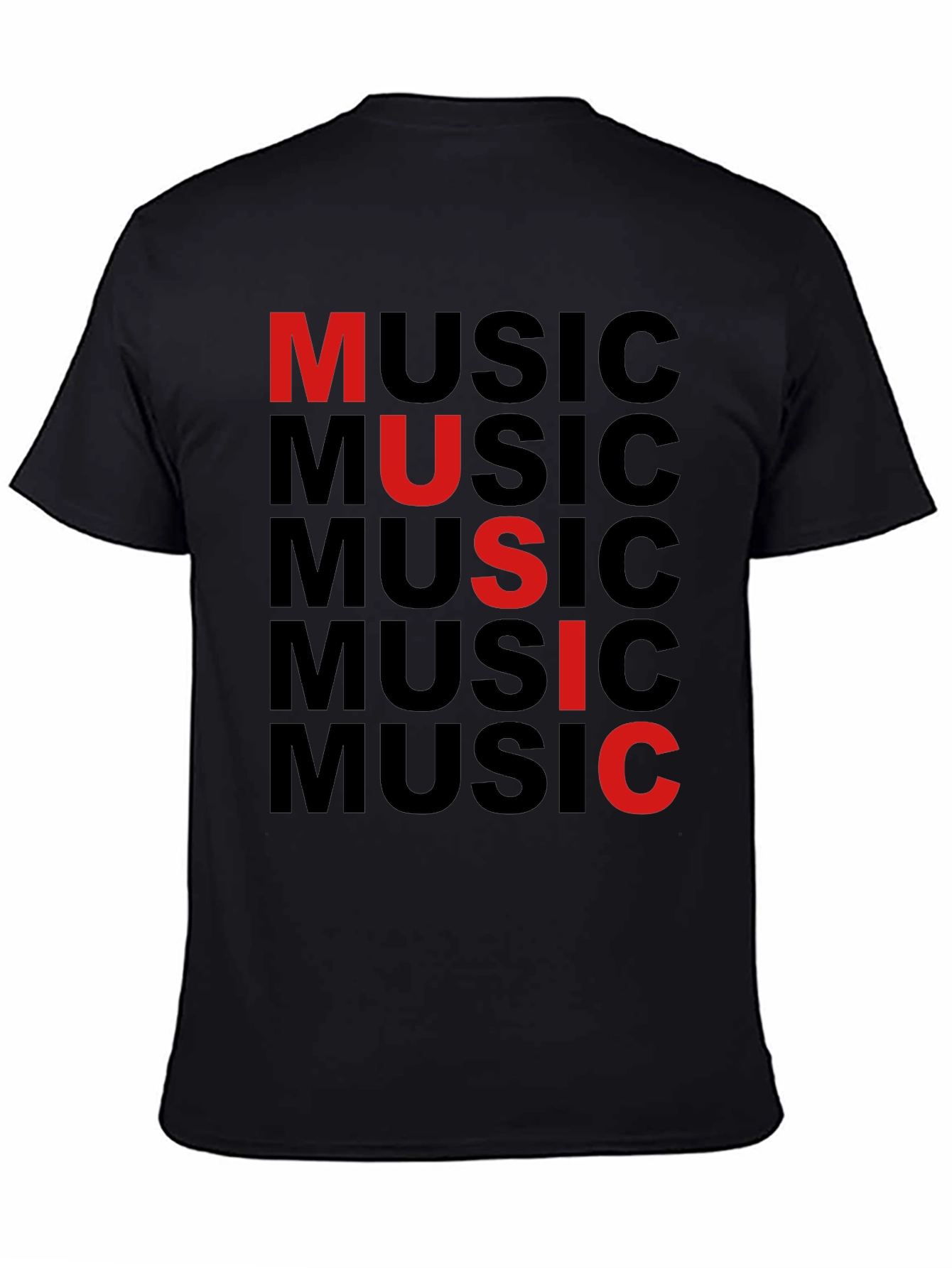 Music Graphic Print Tee - Black Cotton T-Shirt