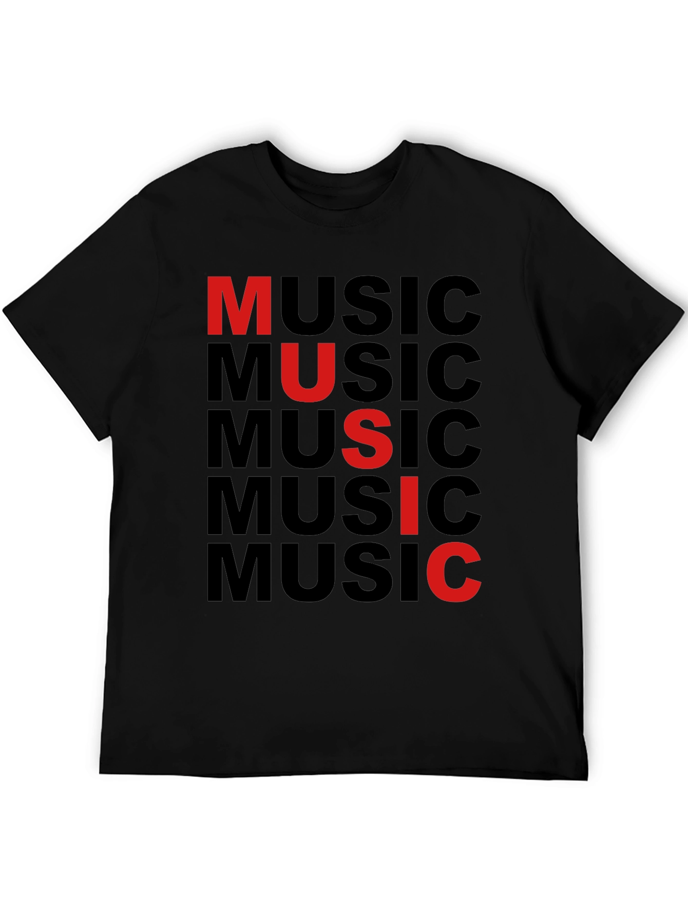 Music Graphic Print Tee - Black Cotton T-Shirt