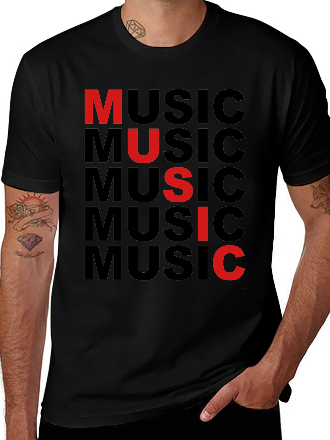 Music Graphic Print Tee - Black Cotton T-Shirt