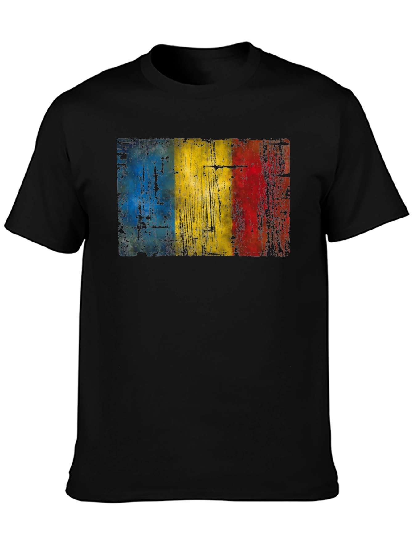 Romania Flag Distressed Black T-Shirt