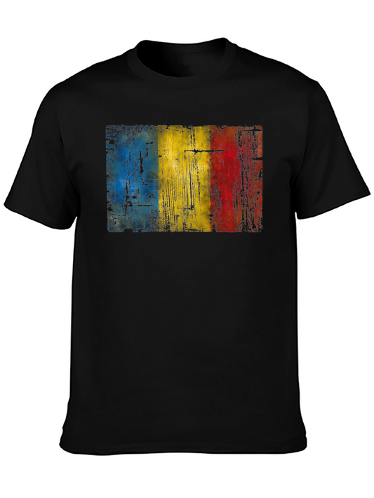 Romania Flag Distressed Black T-Shirt