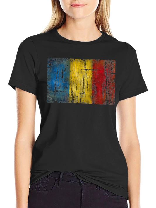 Romania Flag Distressed Black T-Shirt
