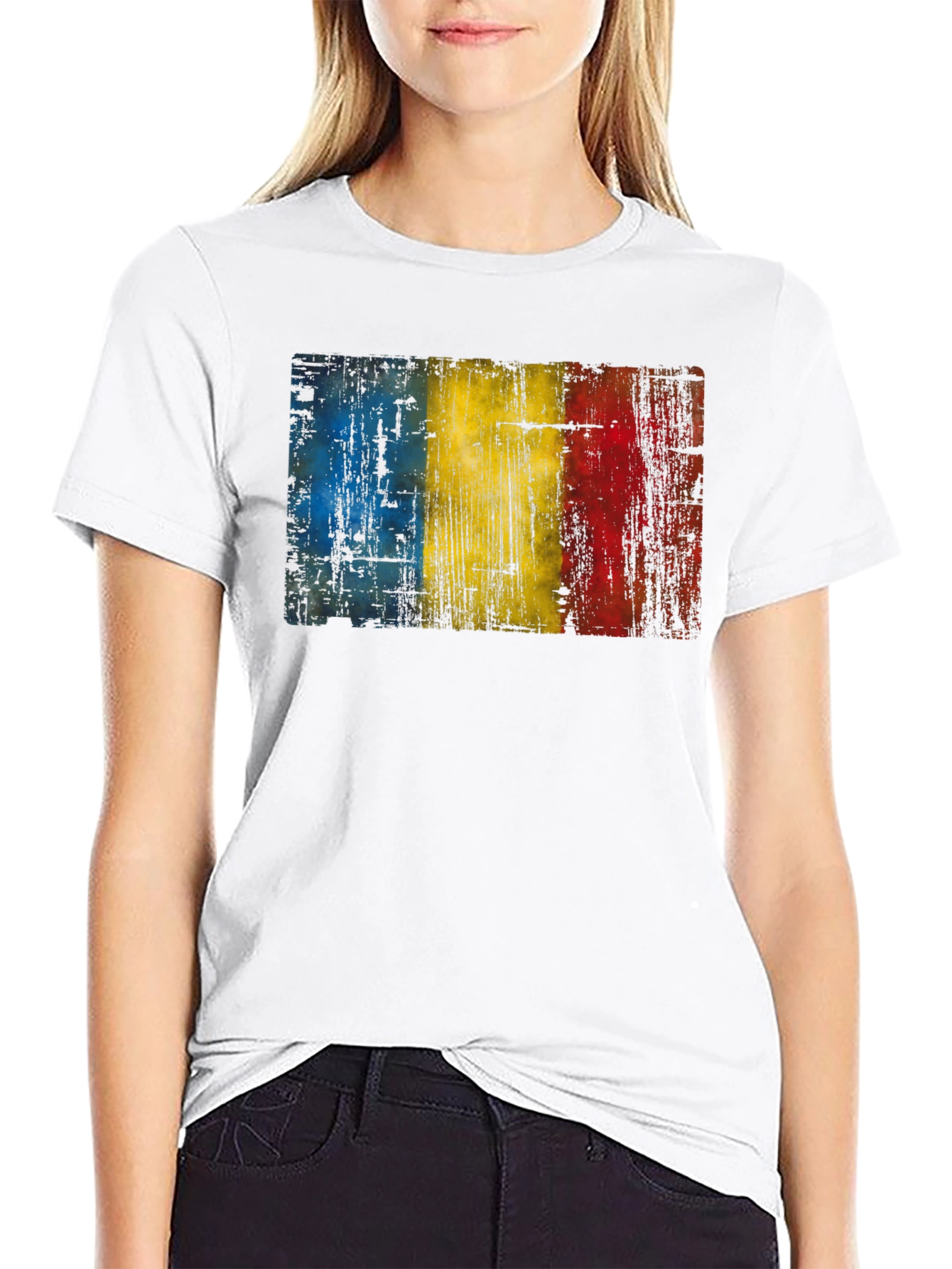 Romania Flag Distressed Black T-Shirt