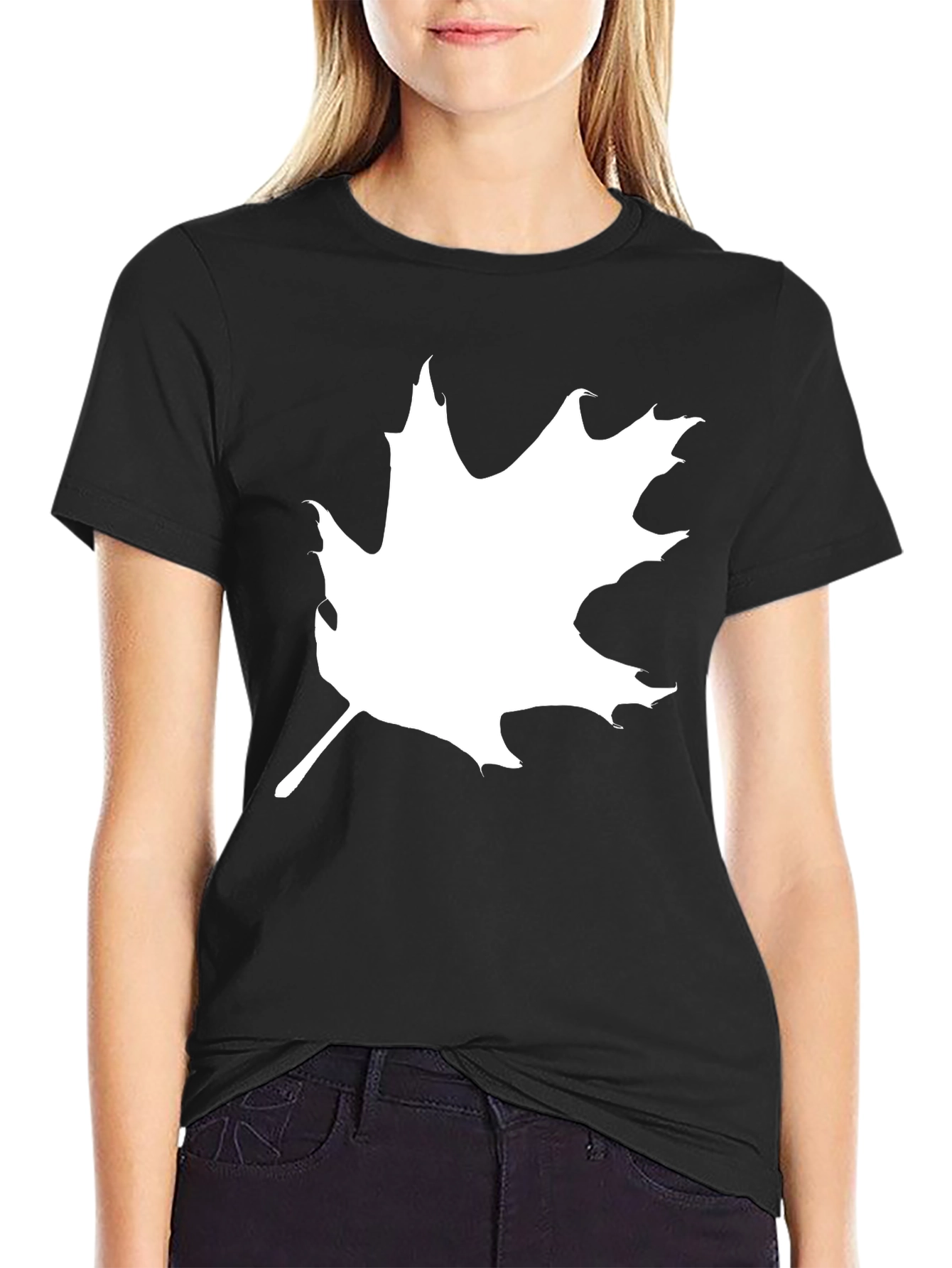 Maple Leaf Graphic Tee - Stylish Black Cotton T-Shirt
