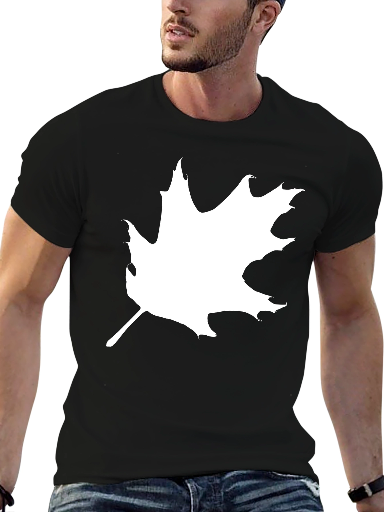 Maple Leaf Graphic Tee - Stylish Black Cotton T-Shirt