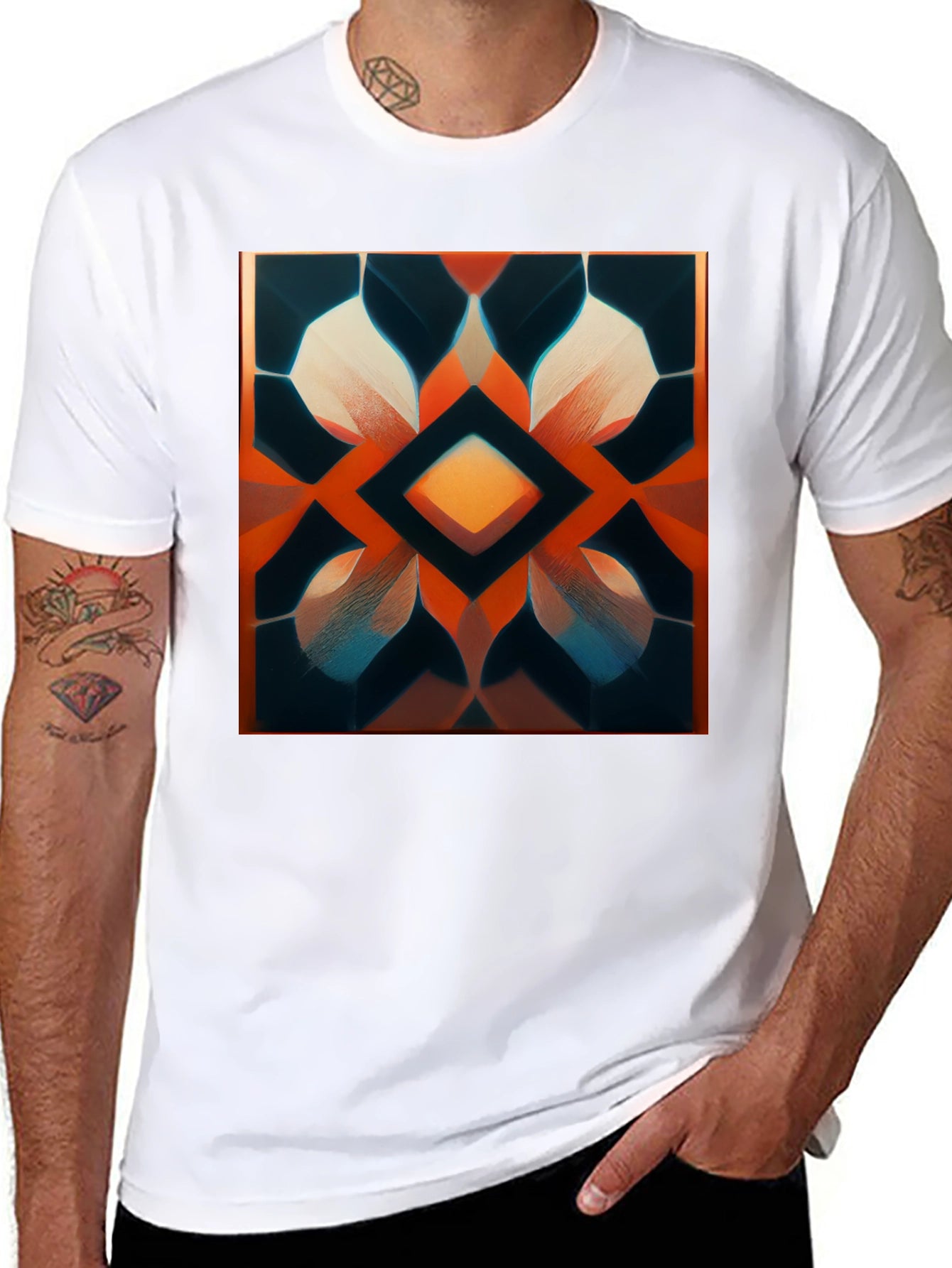 Geometric Diamond Pattern Graphic Tee