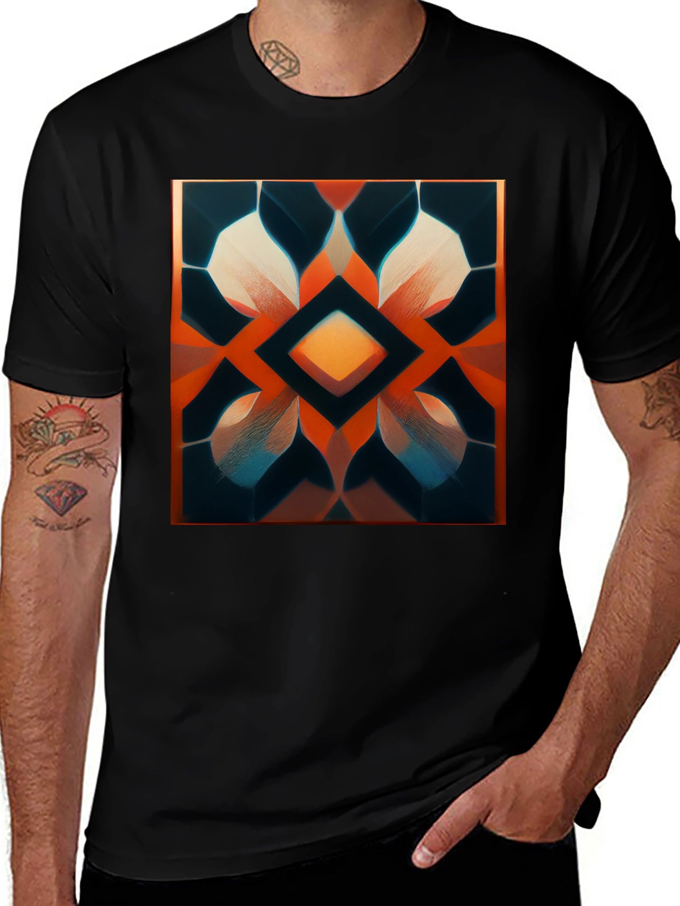 Geometric Diamond Pattern Graphic Tee