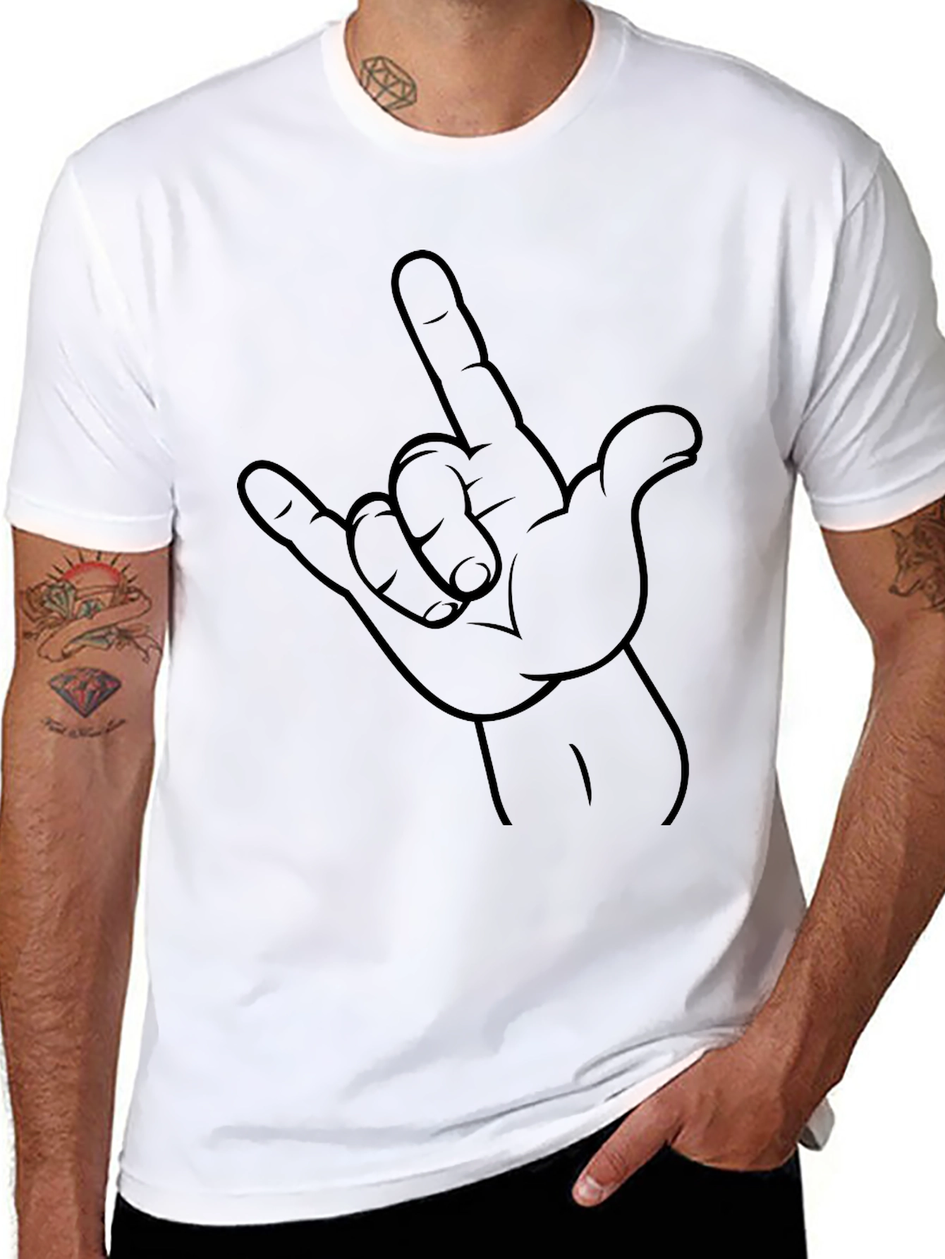 Rock On Hand Sign Black Graphic Tee