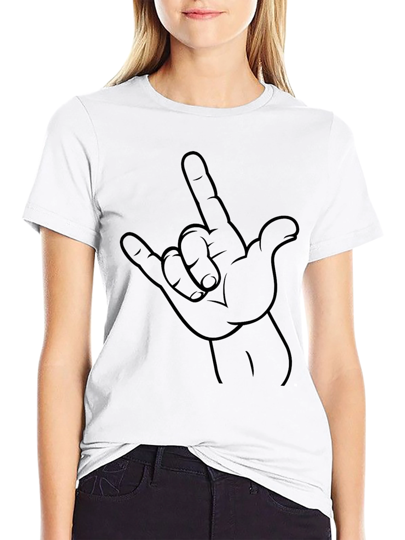 Rock On Hand Sign Black Graphic Tee