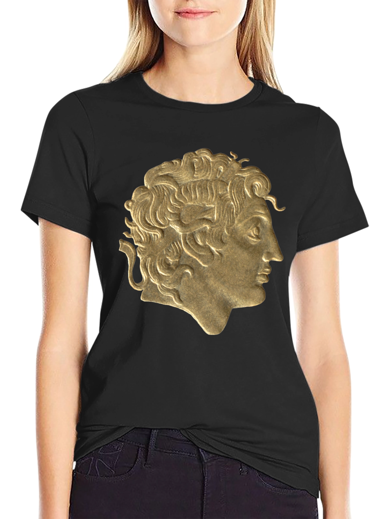 Golden Bust Graphic Black T-Shirt
