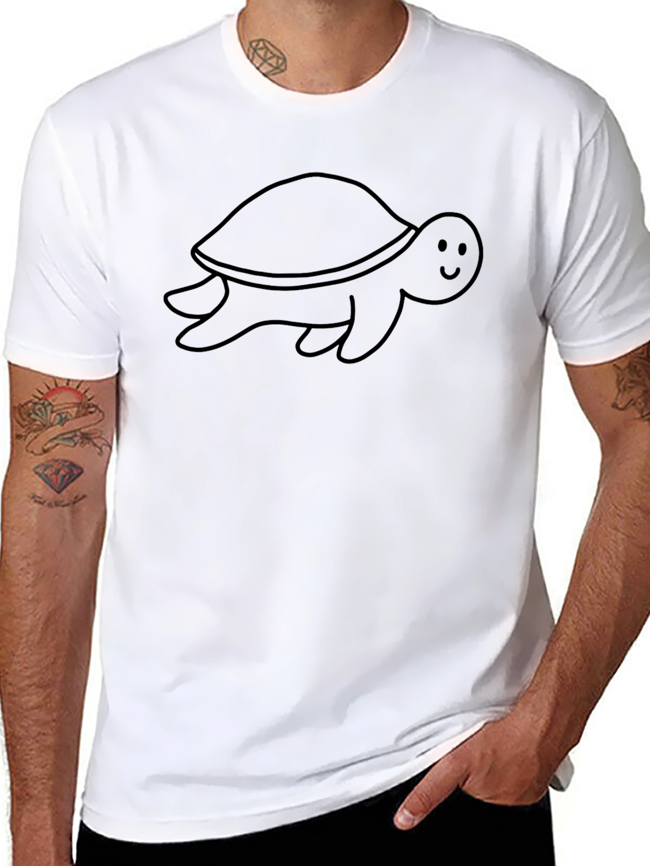 Cute Turtle Graphic Black Tee
