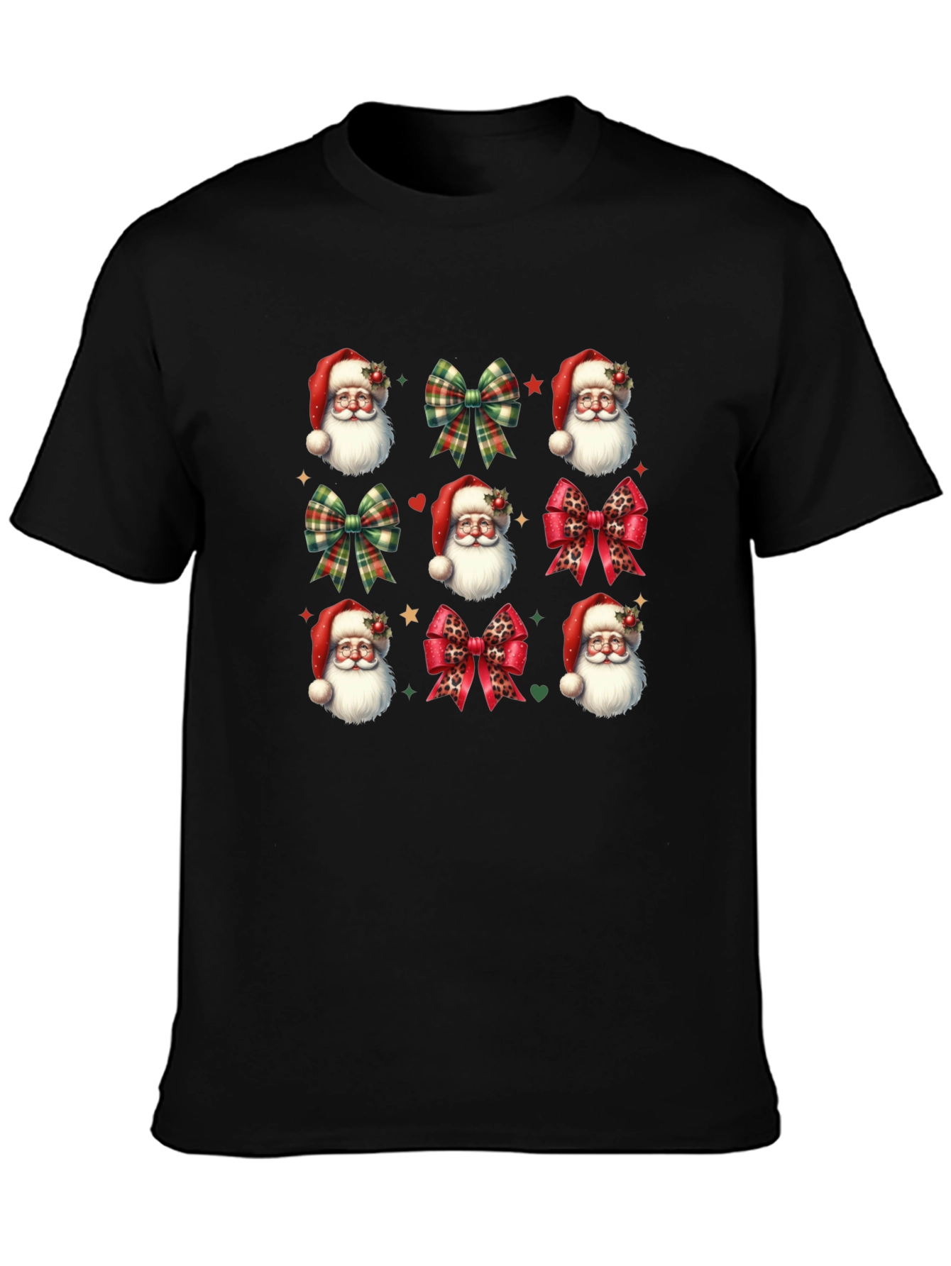 Festive Santa & Bow T-Shirt - Holiday Cheer