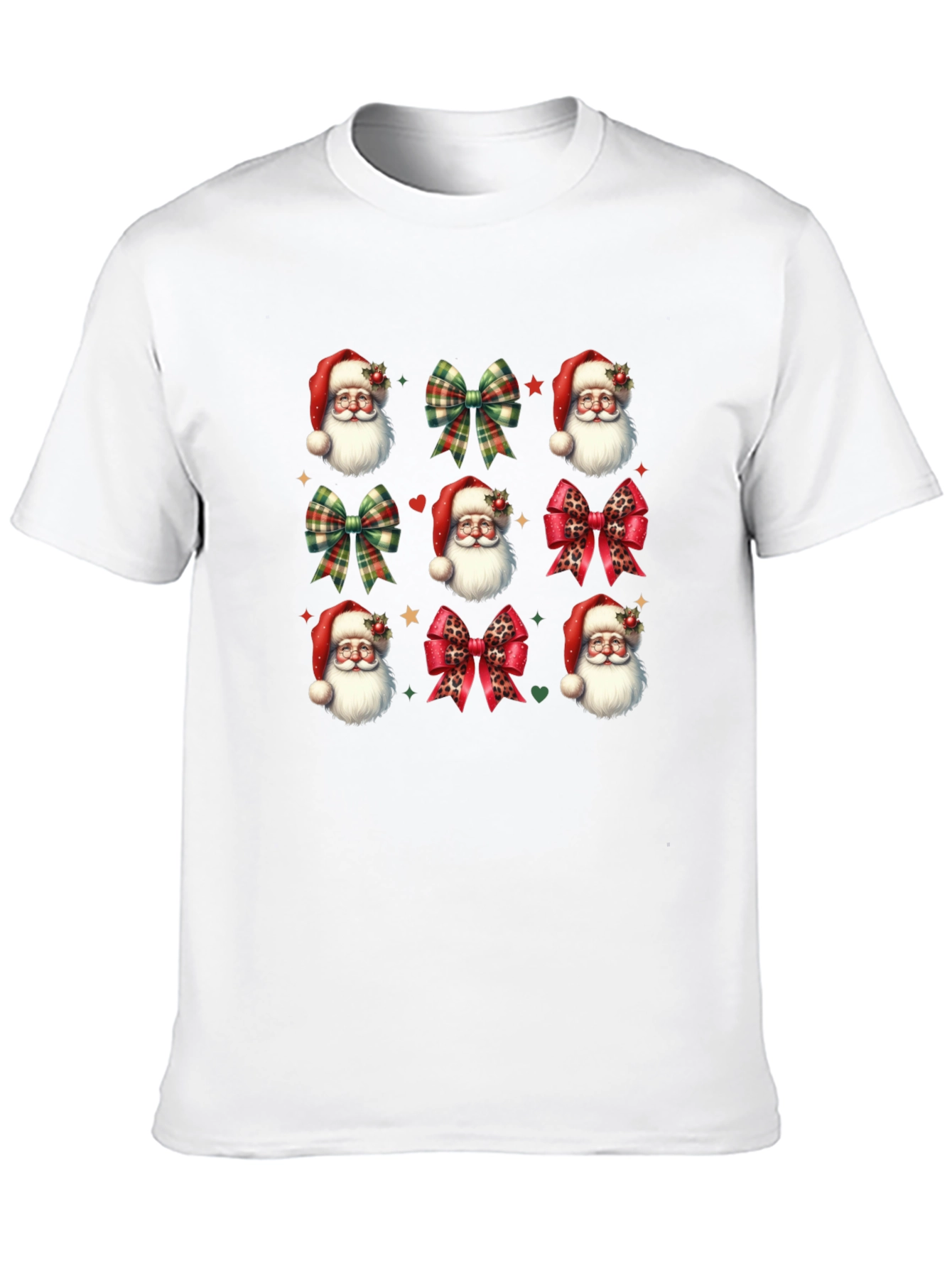 Festive Santa & Bow T-Shirt - Holiday Cheer