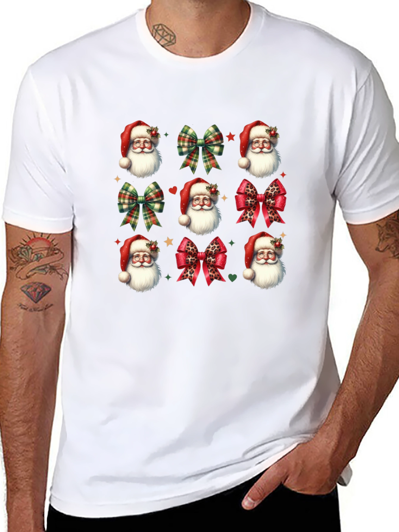 Festive Santa & Bow T-Shirt - Holiday Cheer