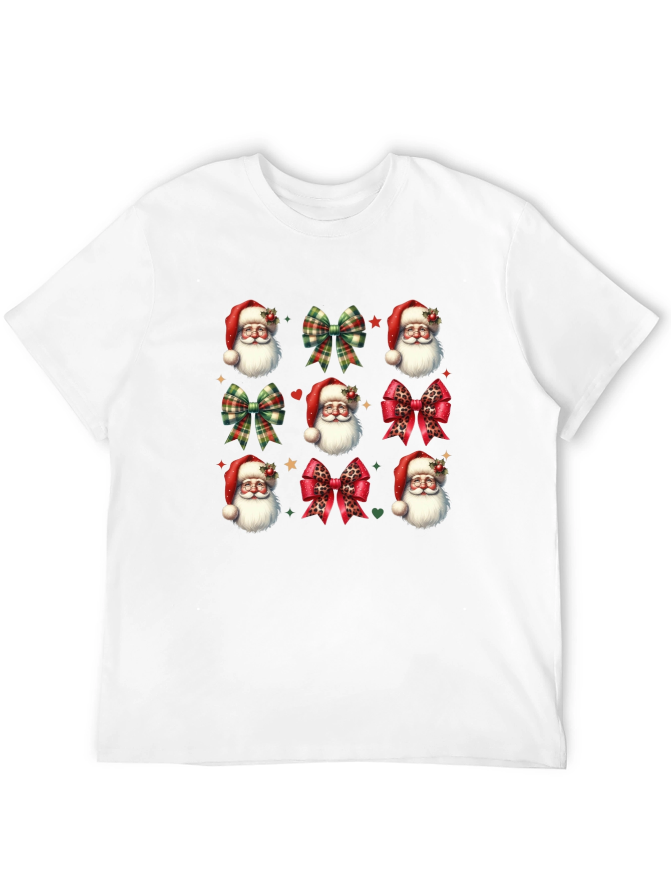 Festive Santa & Bow T-Shirt - Holiday Cheer