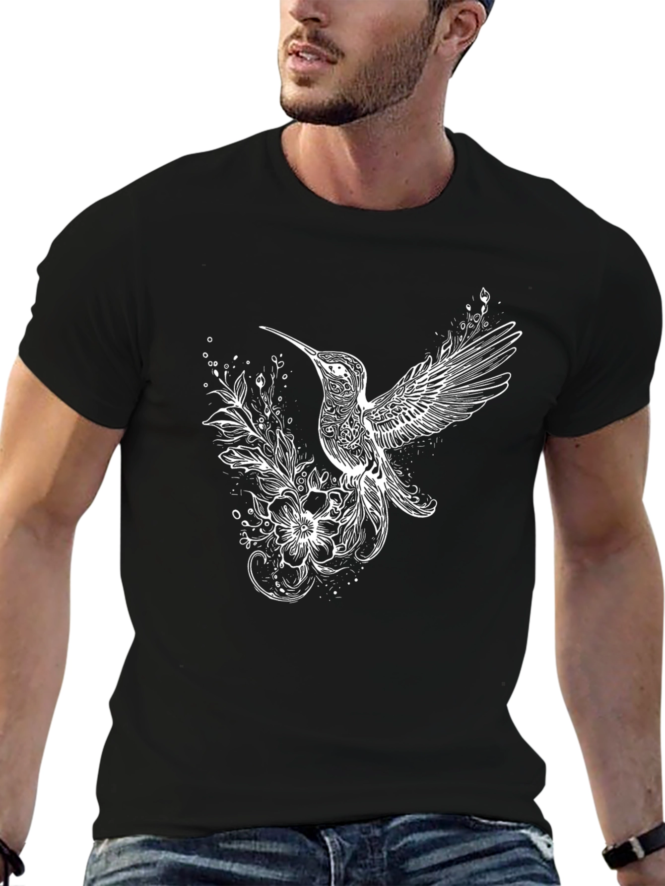 Hummingbird Graphic Tee - Stylish Mens Black T-Shirt