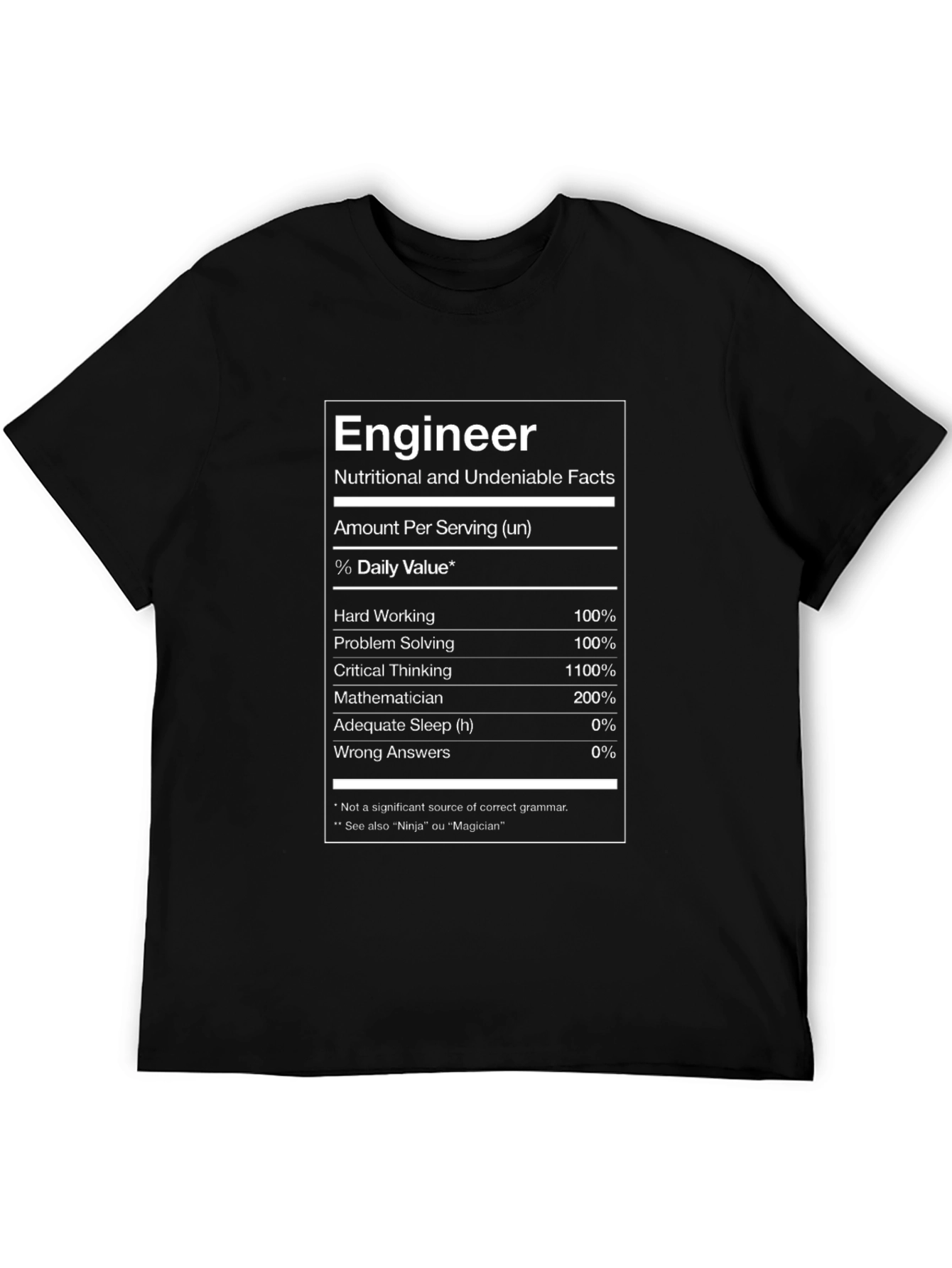 Engineer Nutritional Facts Black T-Shirt