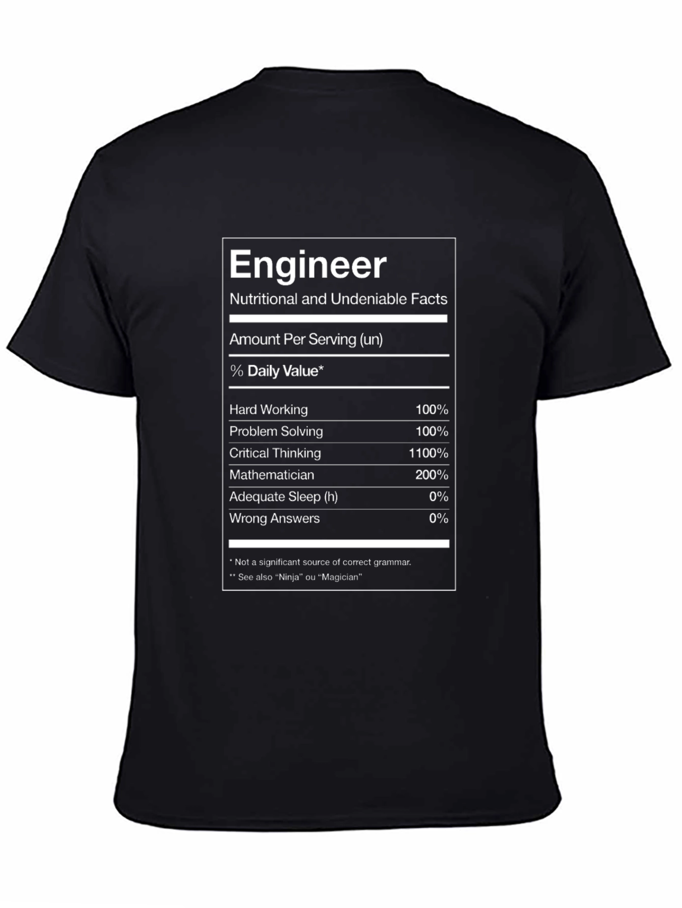 Engineer Nutritional Facts Black T-Shirt