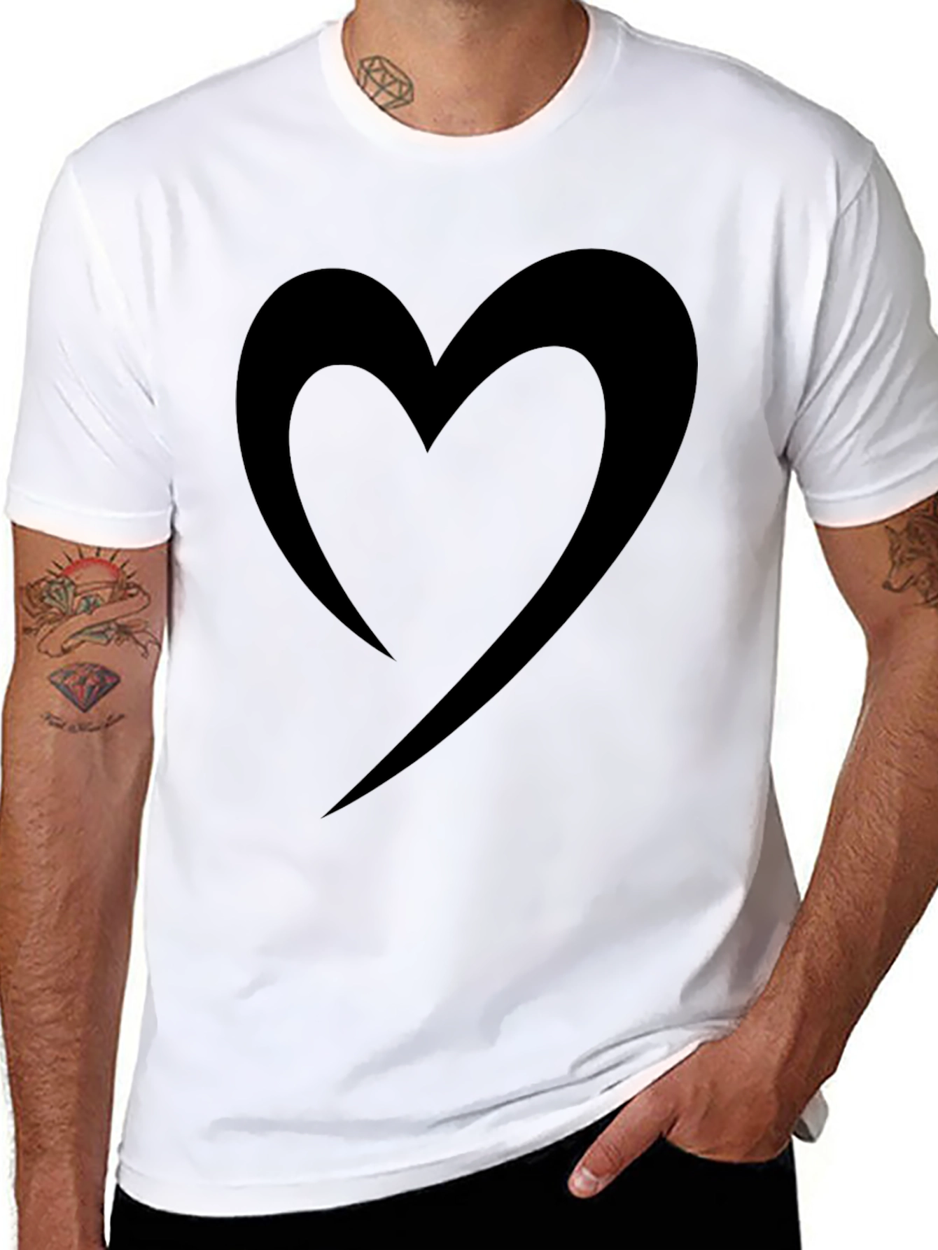 Stylish Black Heart Graphic Tee - Casual Comfort