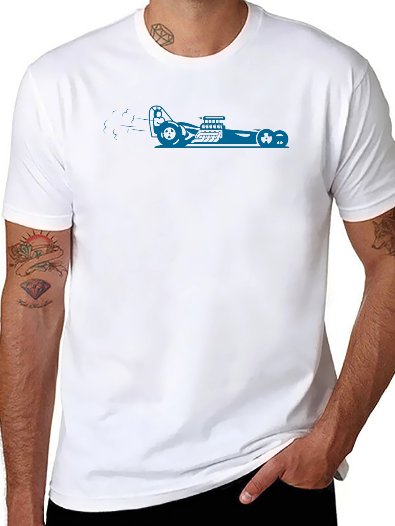 Black Tee with Blue Hot Rod Graphic