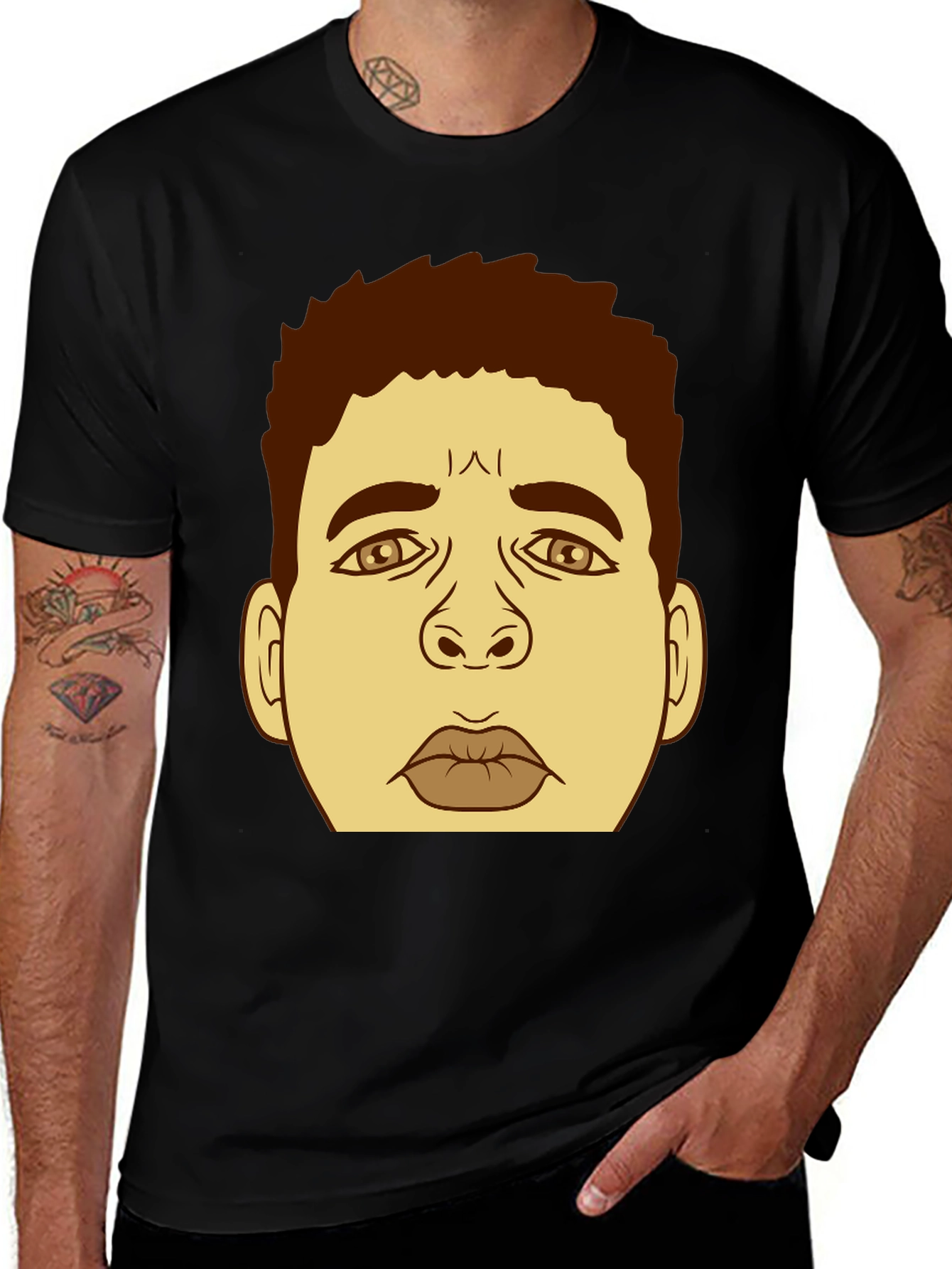 Cartoon Face Graphic Black T-Shirt