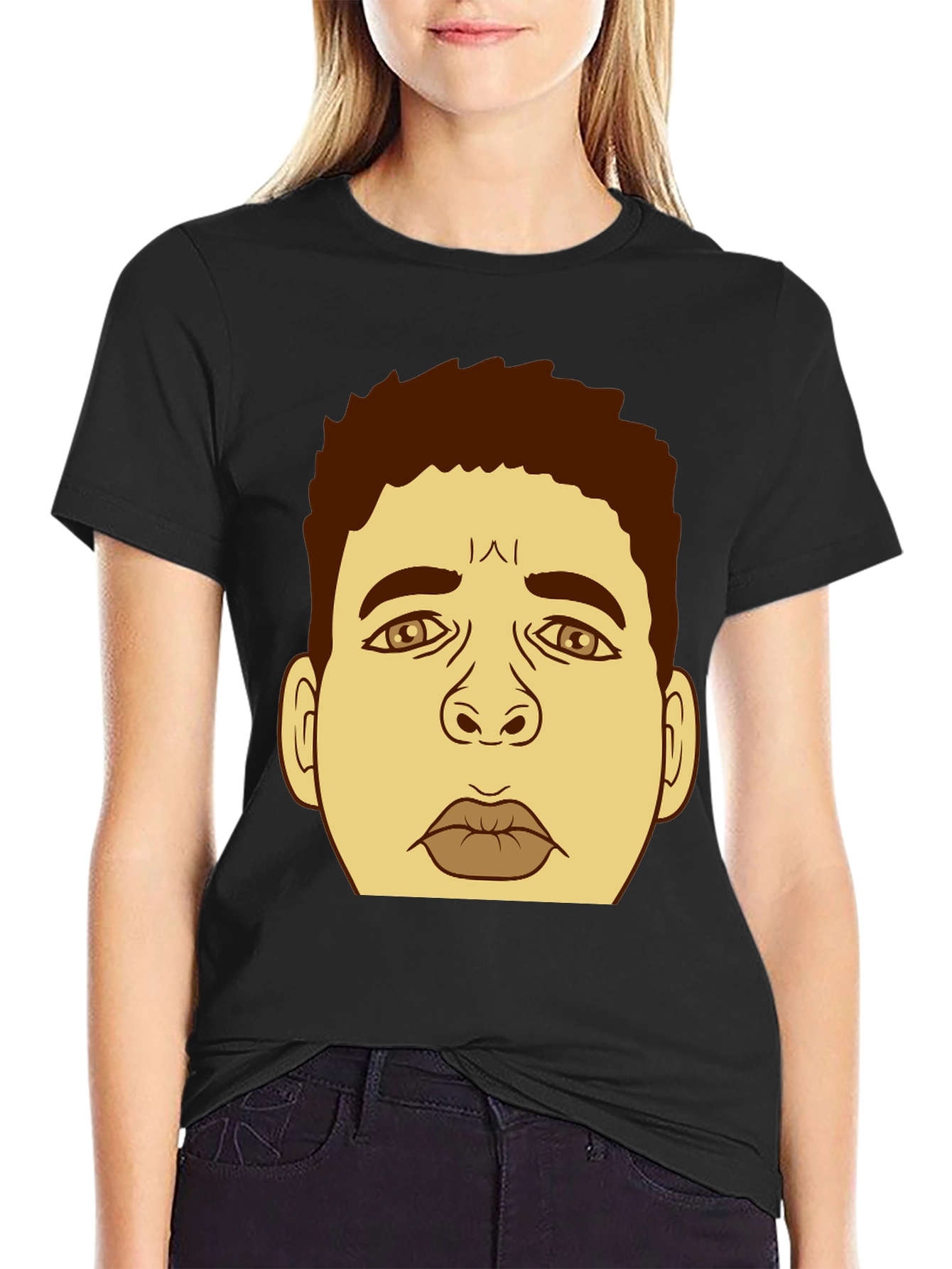 Cartoon Face Graphic Black T-Shirt