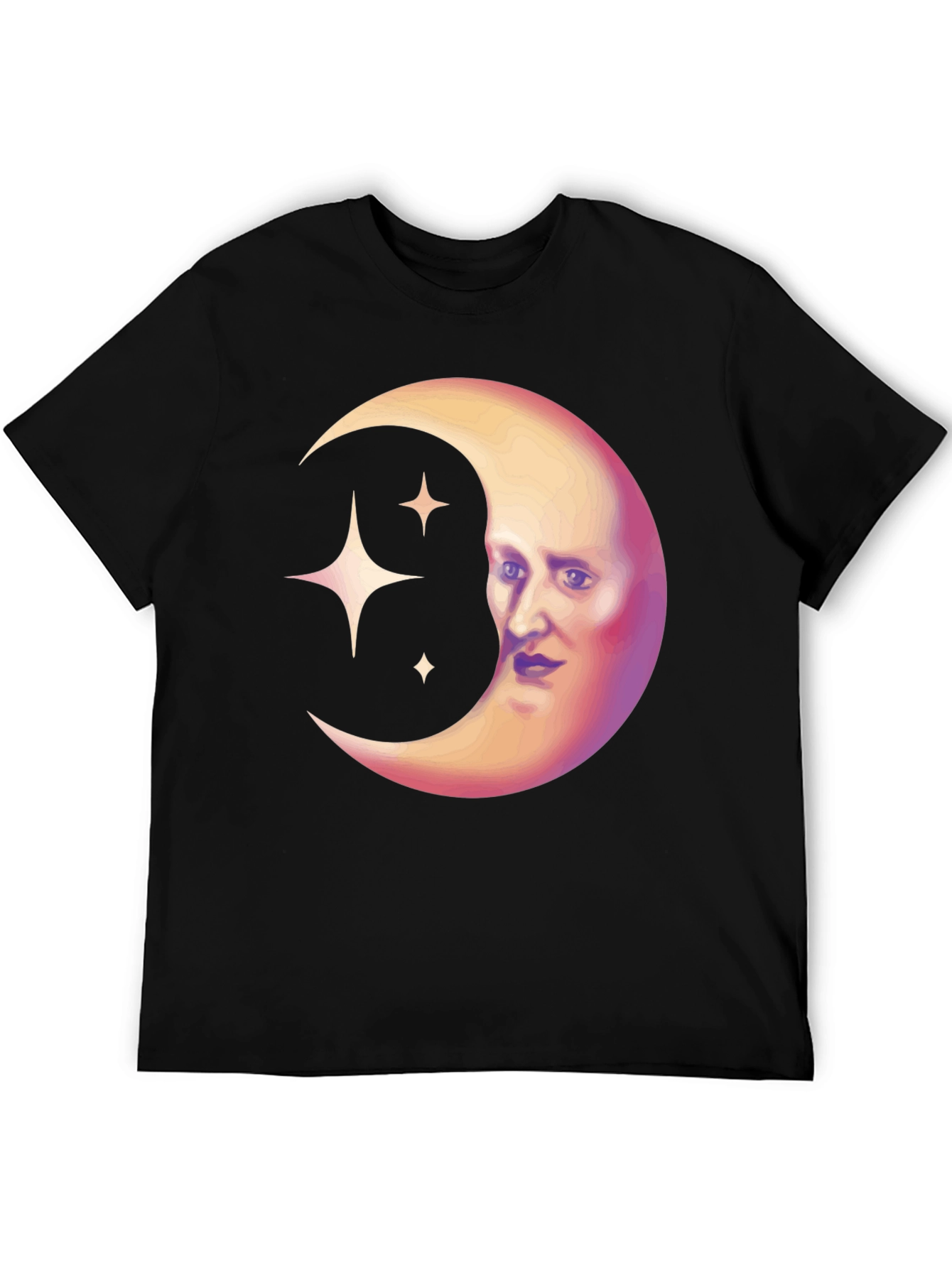 Celestial Moon Face Graphic Tee - Unique Design