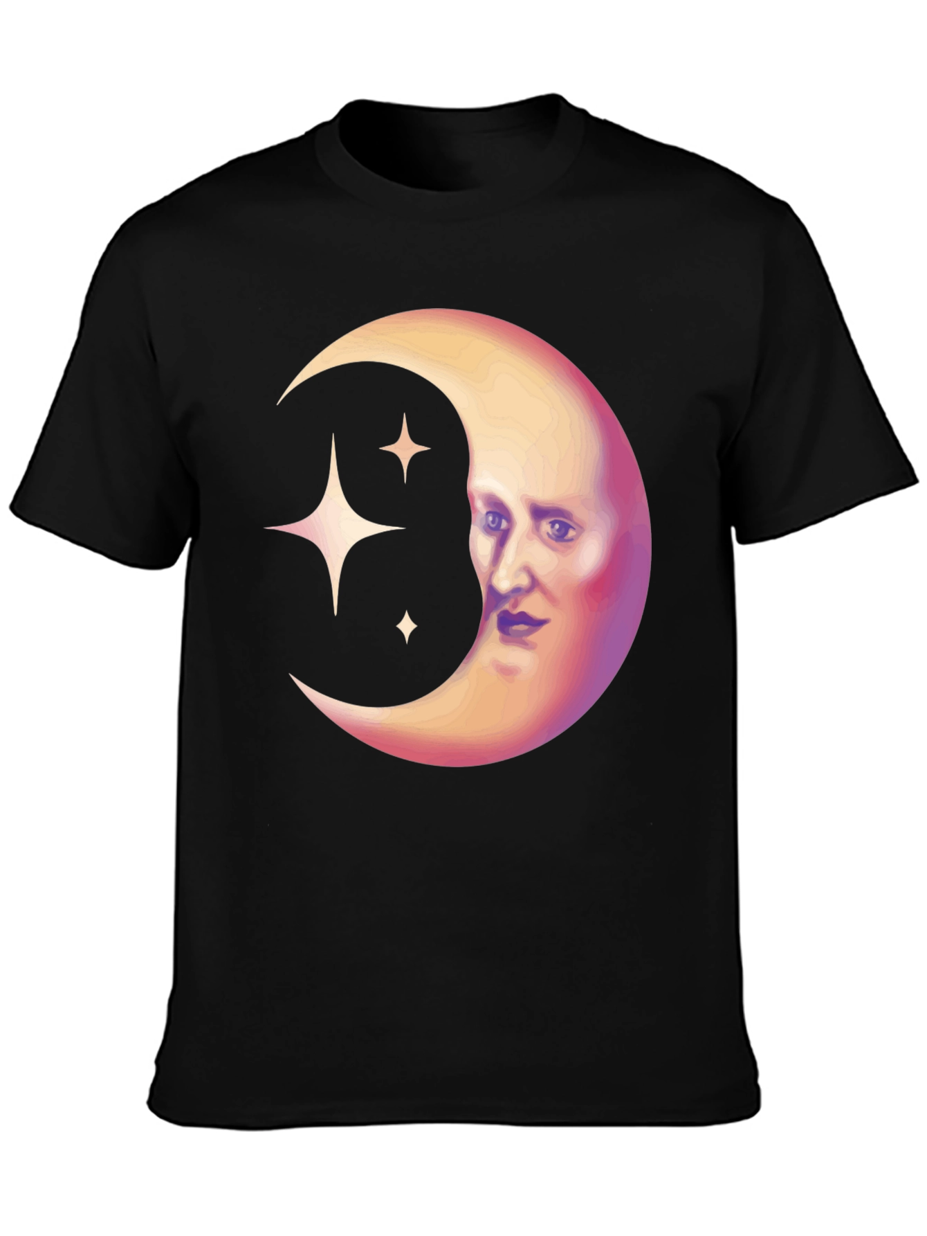 Celestial Moon Face Graphic Tee - Unique Design