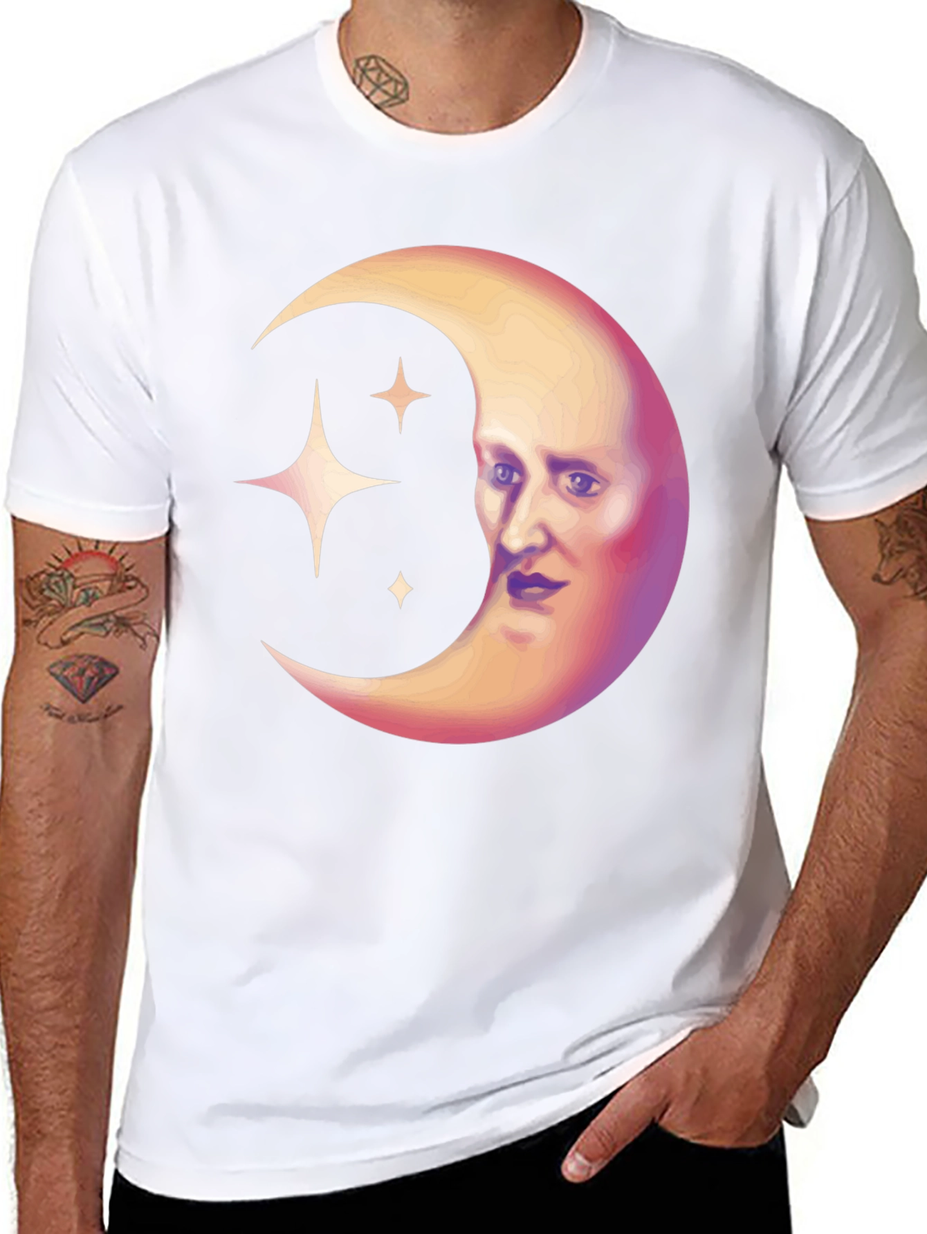 Celestial Moon Face Graphic Tee - Unique Design