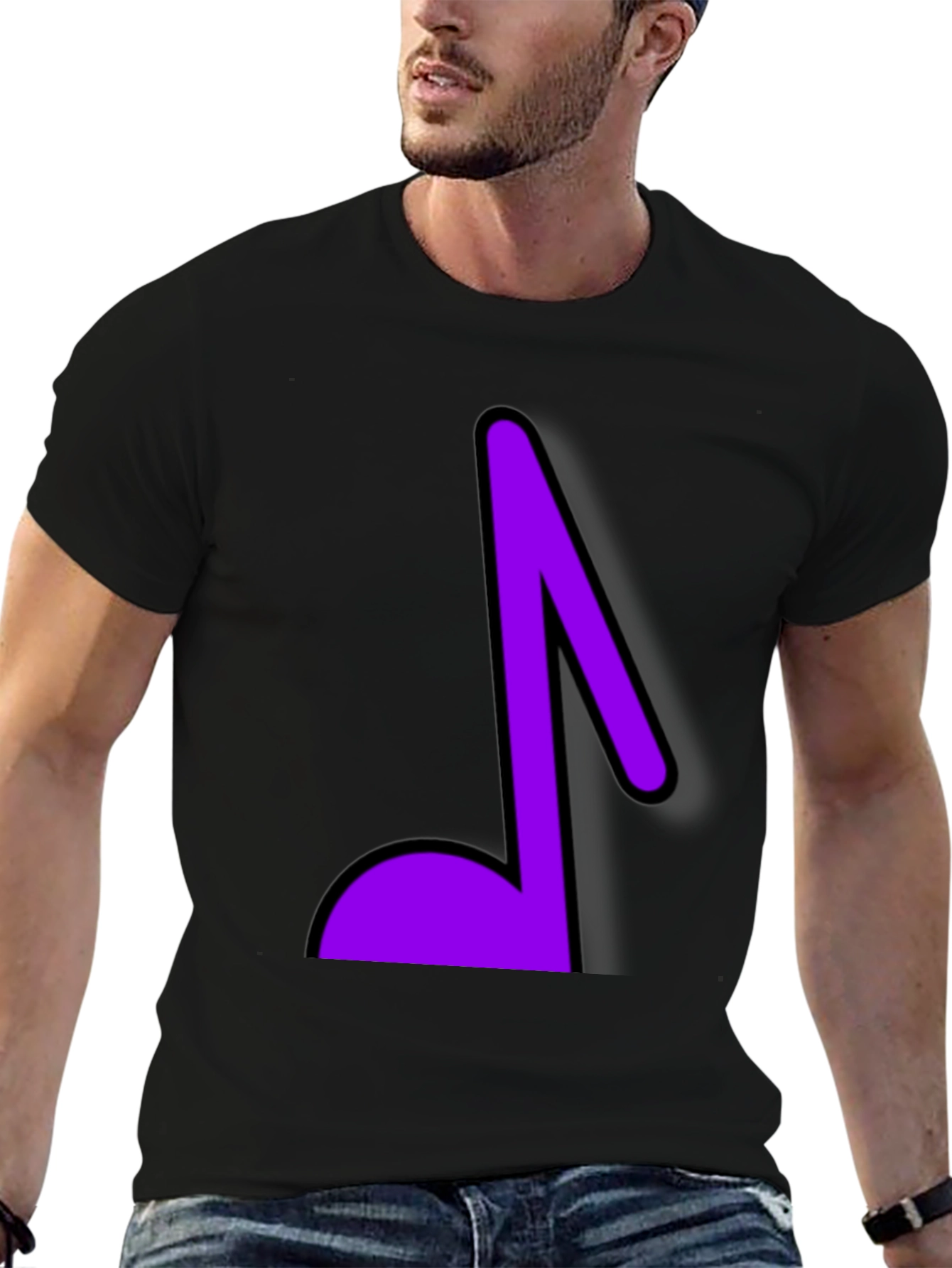 Musical Note Graphic Tee - Black Cotton T-Shirt