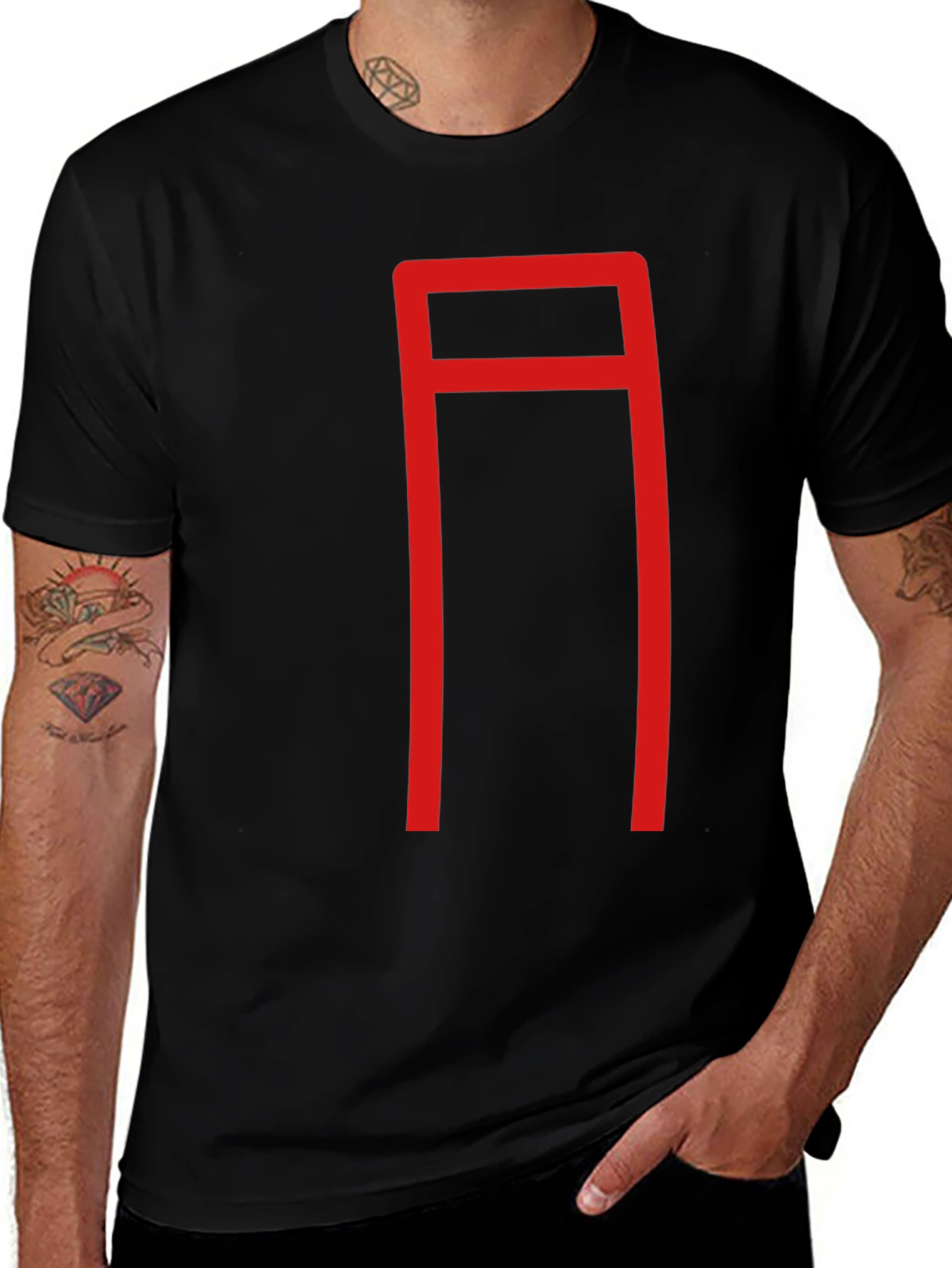 Geometric Red Graphic Print Black T-Shirt