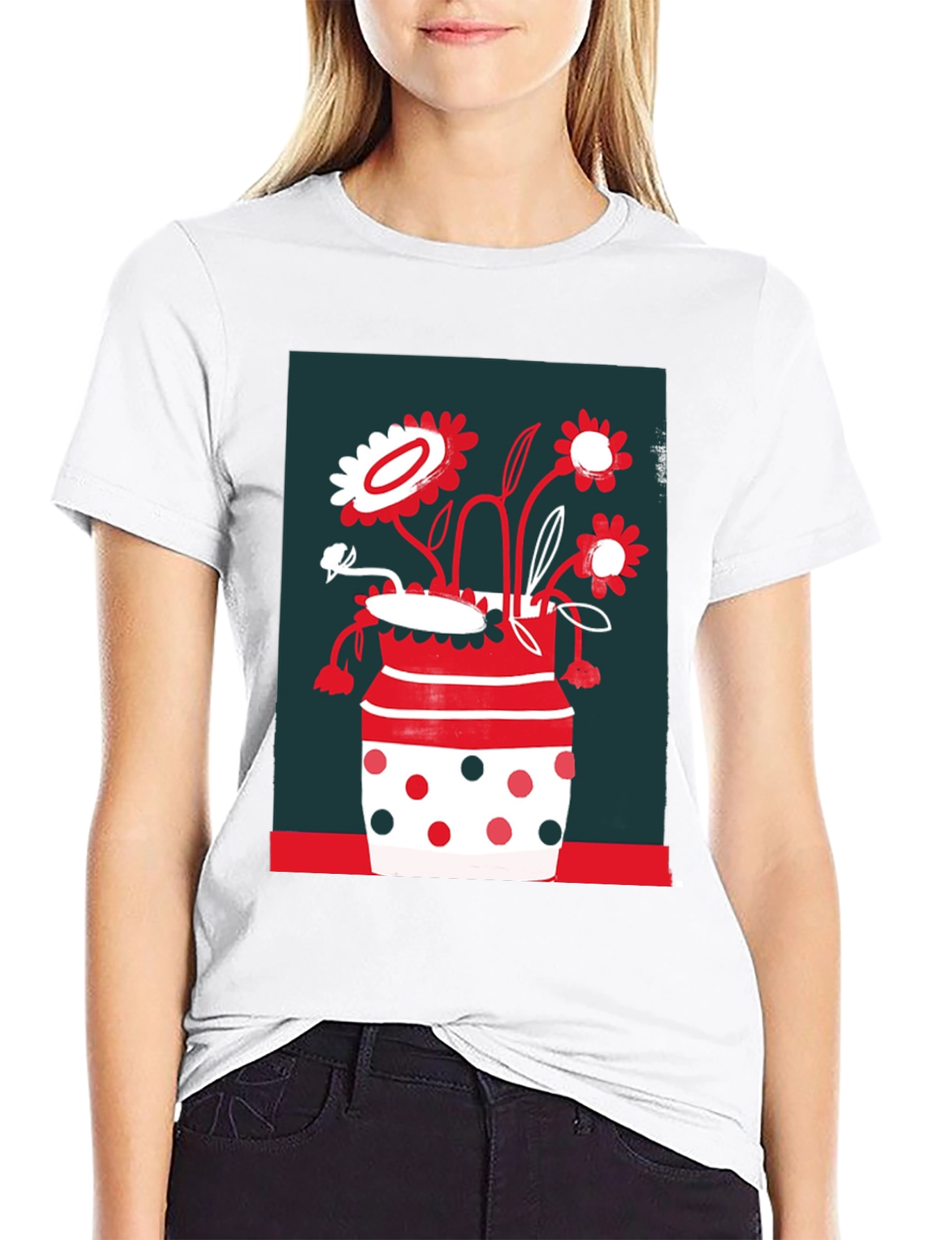 Floral Vase Graphic Tee - Unique Design