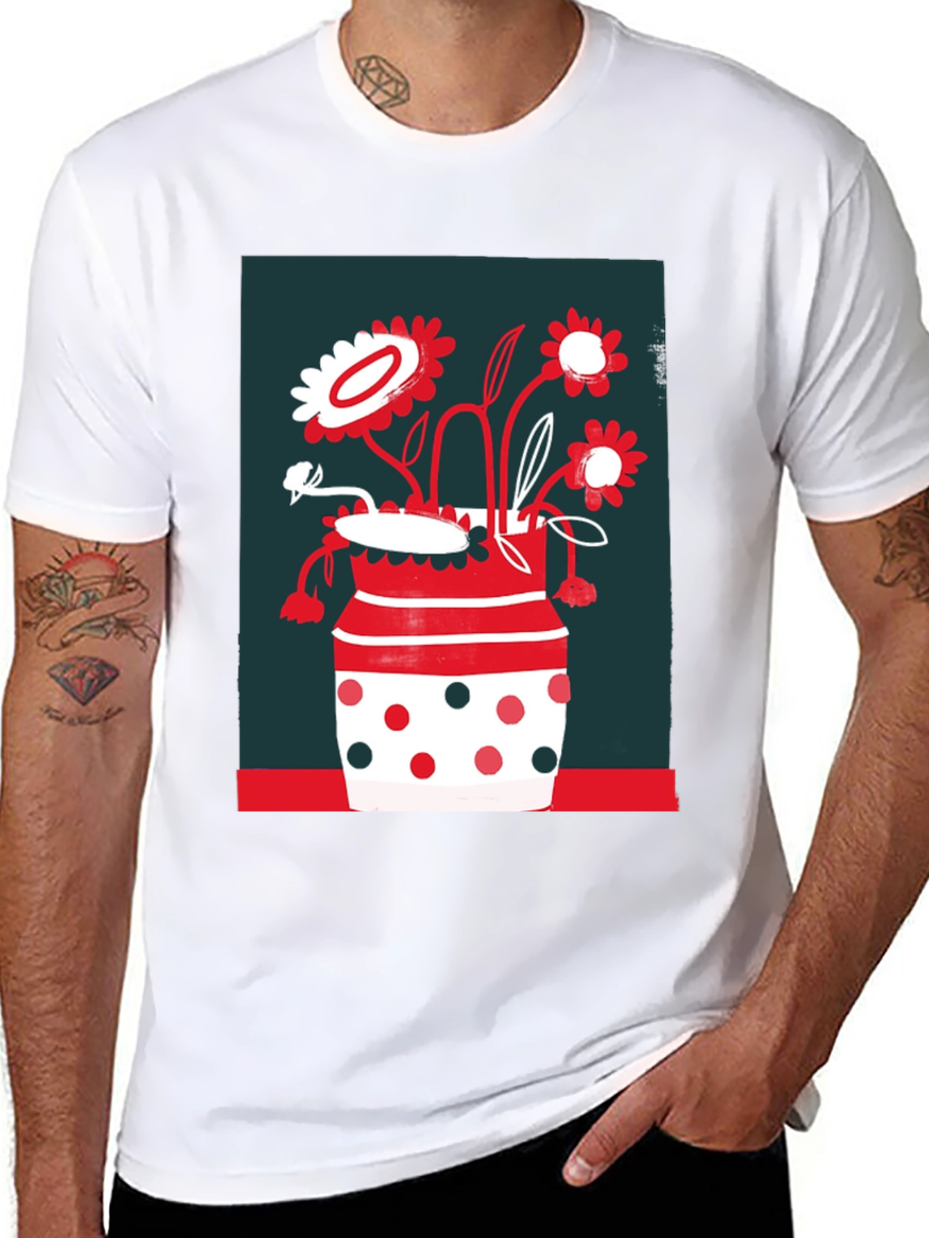 Floral Vase Graphic Tee - Unique Design