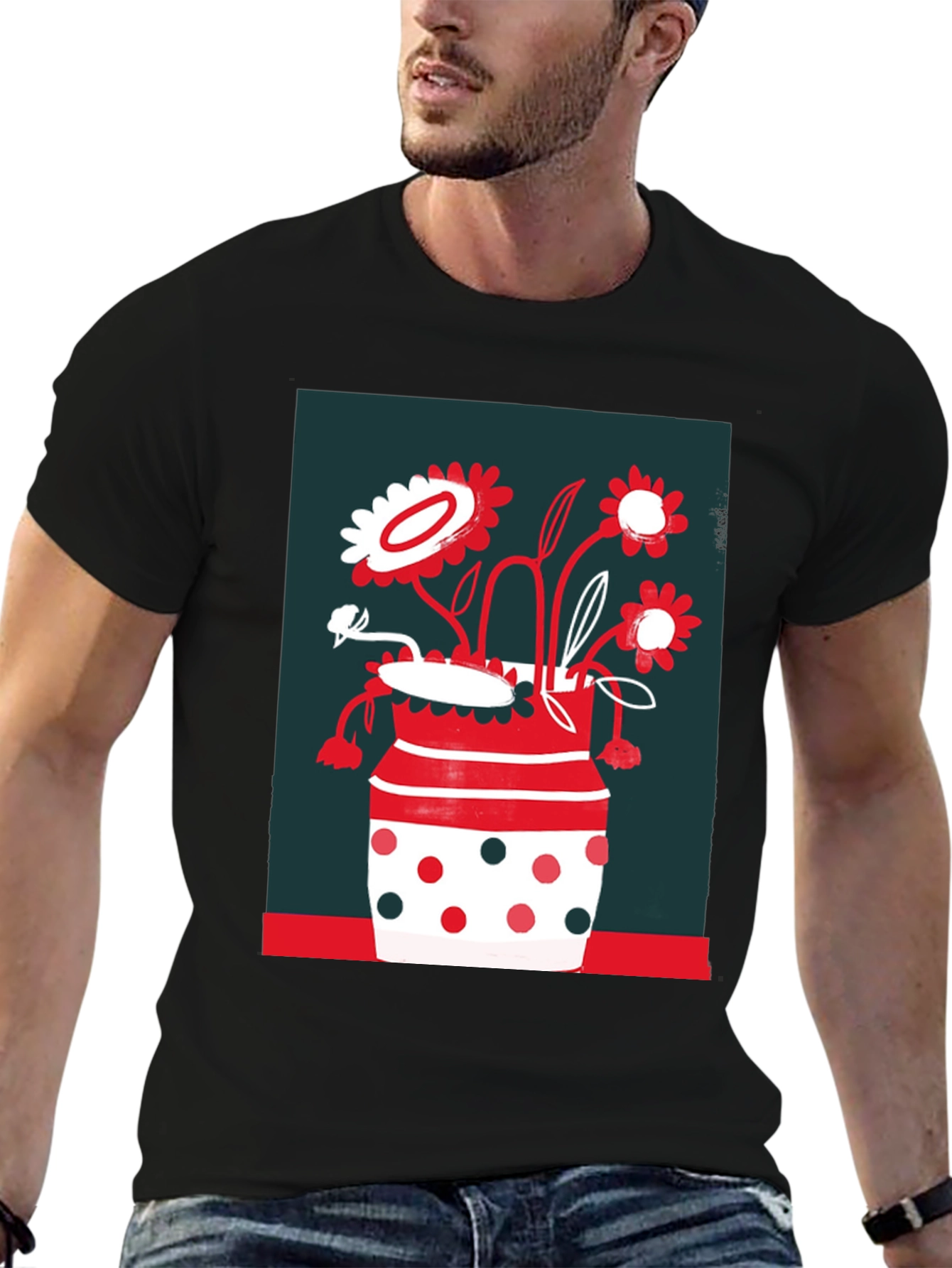 Floral Vase Graphic Tee - Unique Design