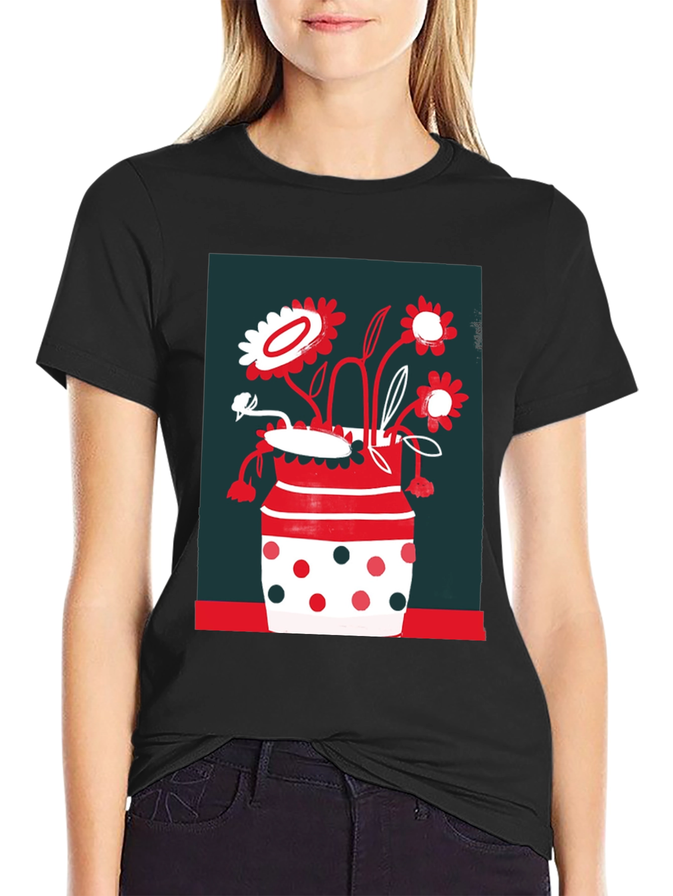 Floral Vase Graphic Tee - Unique Design