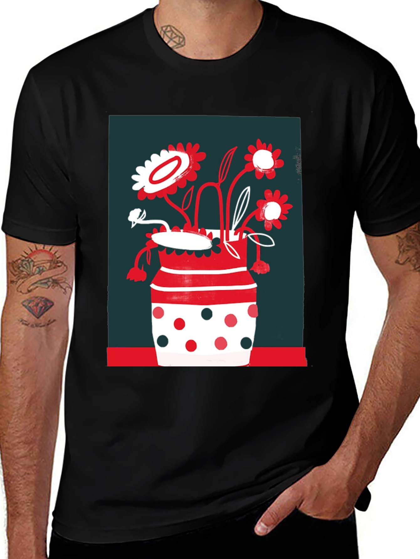 Floral Vase Graphic Tee - Unique Design