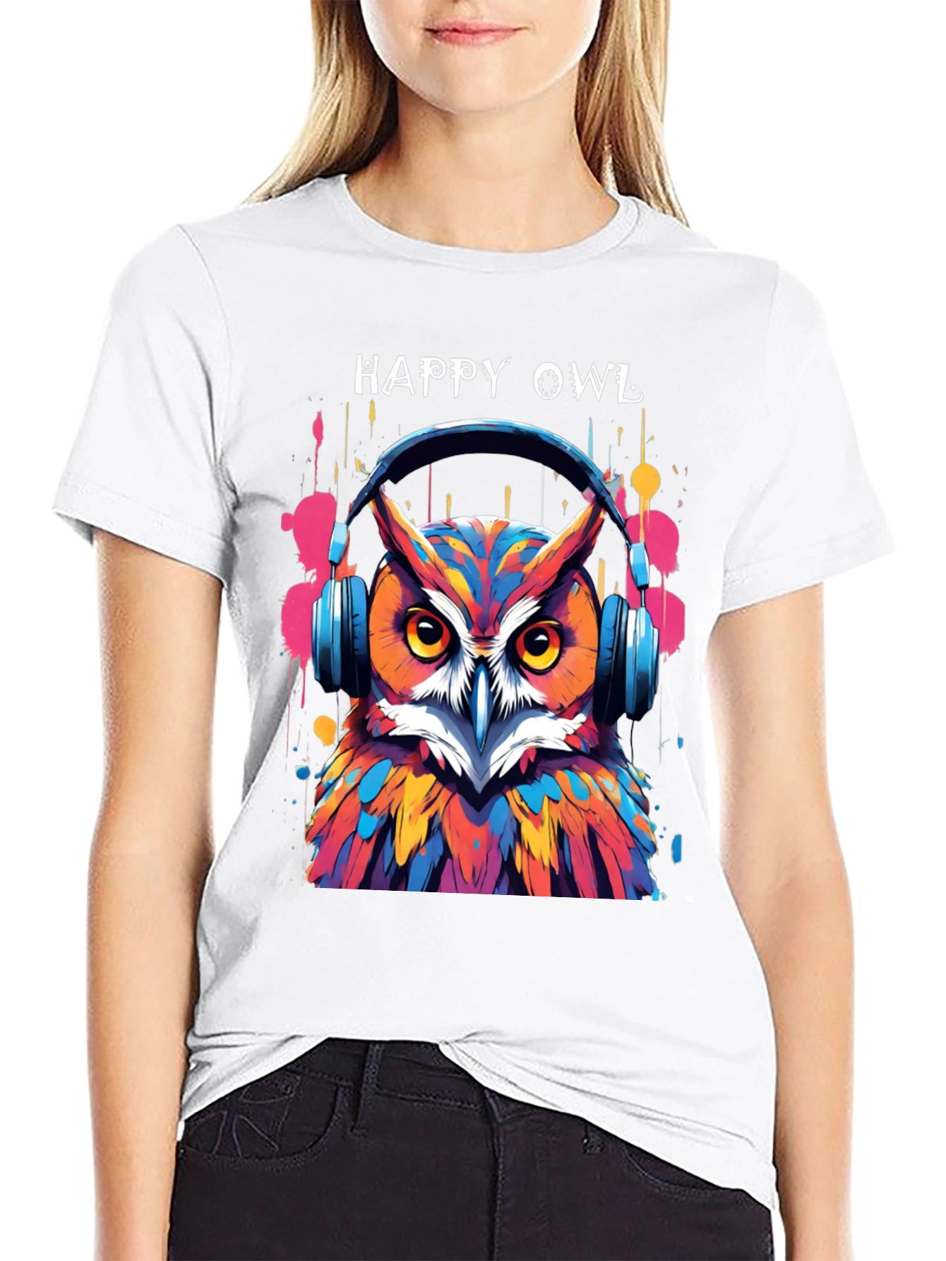 Happy Owl Graphic Tee - Cool Headphone Design!