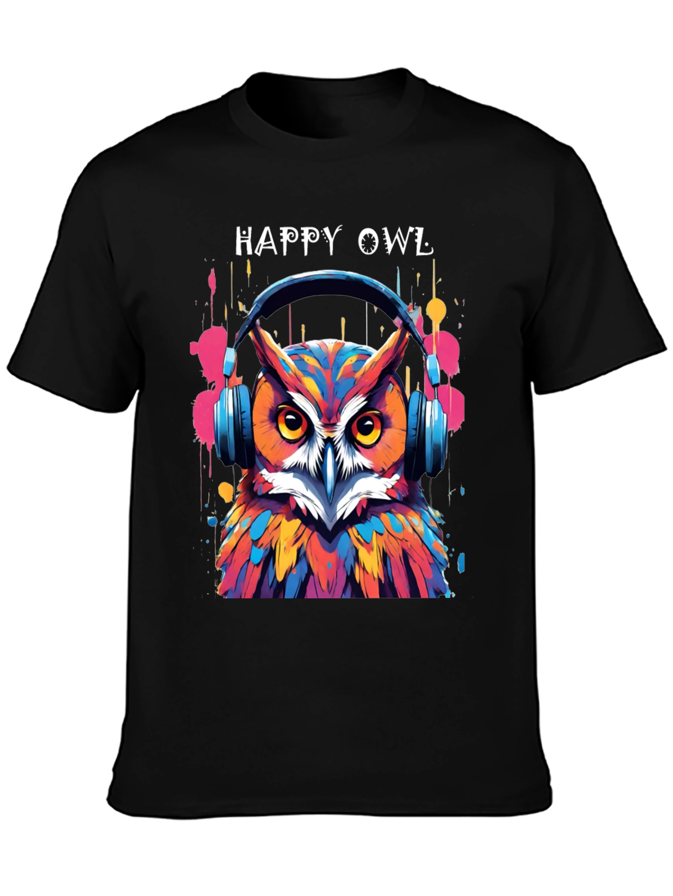 Happy Owl Graphic Tee - Cool Headphone Design!