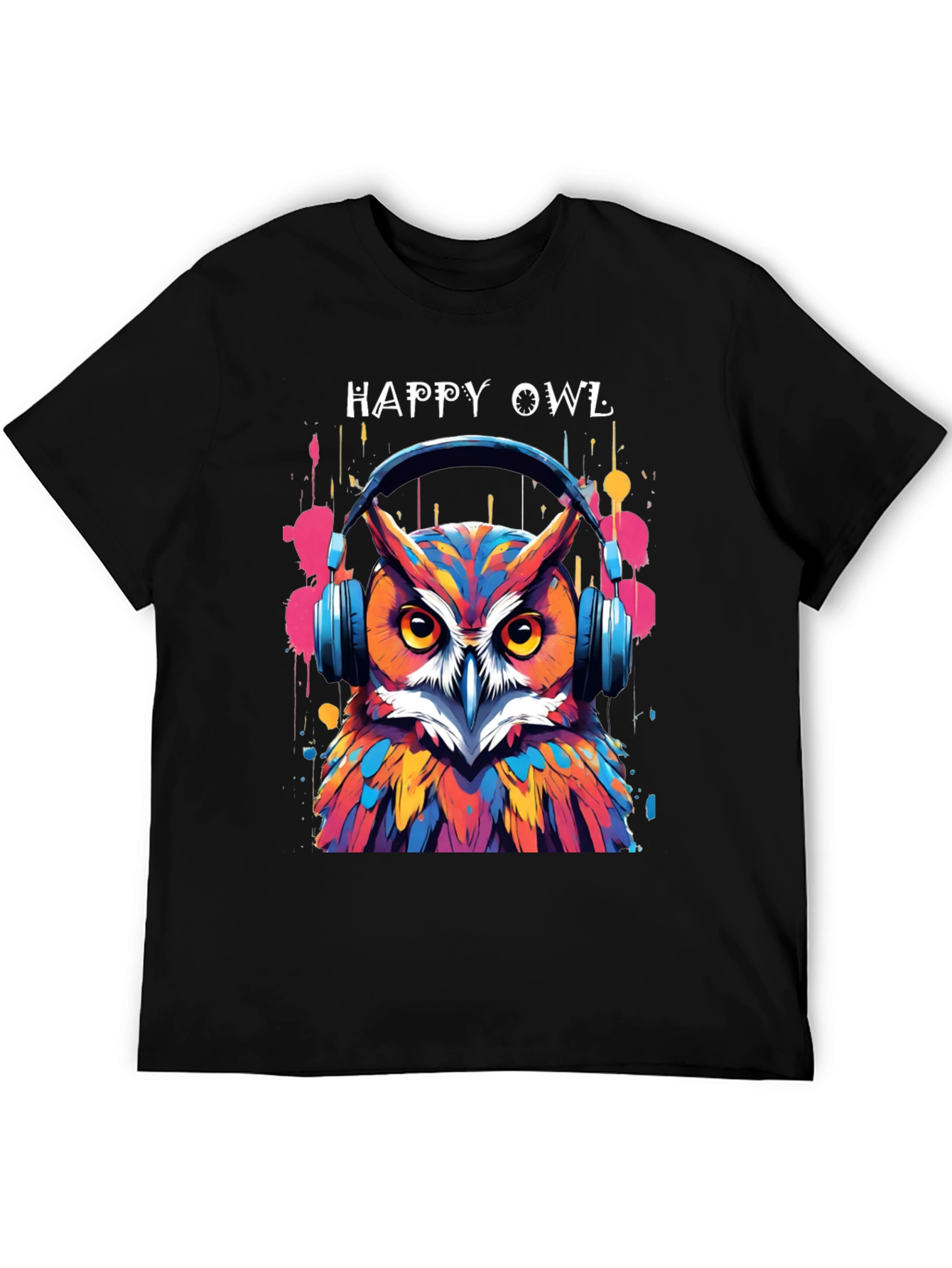 Happy Owl Graphic Tee - Cool Headphone Design!