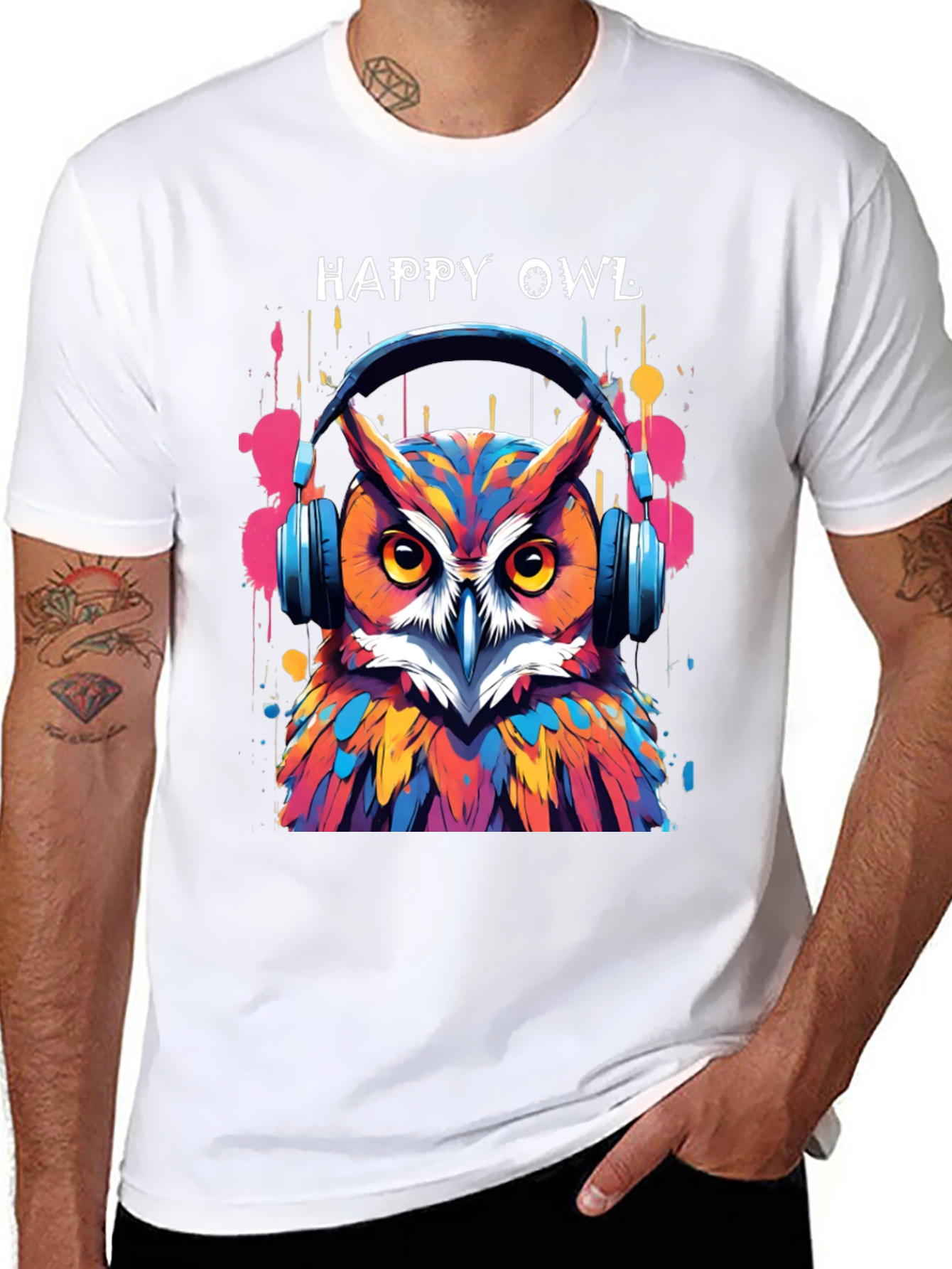 Happy Owl Graphic Tee - Cool Headphone Design!