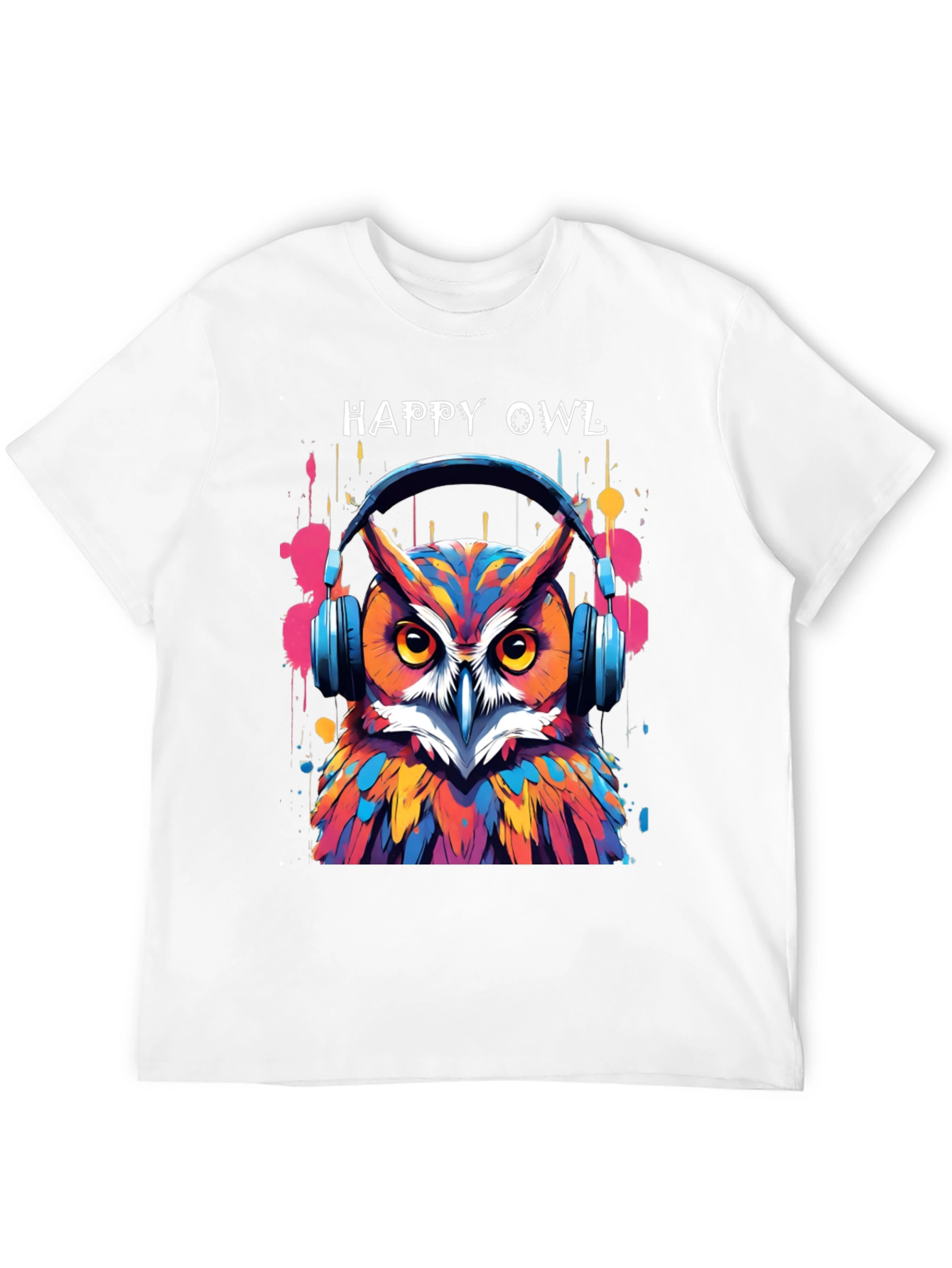 Happy Owl Graphic Tee - Cool Headphone Design!