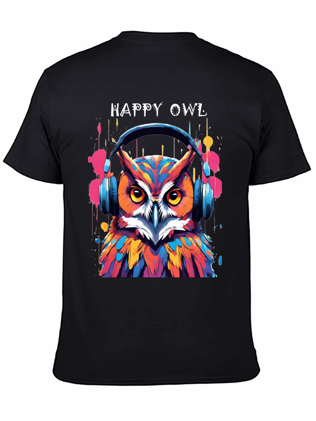 Happy Owl Graphic Tee - Cool Headphone Design!