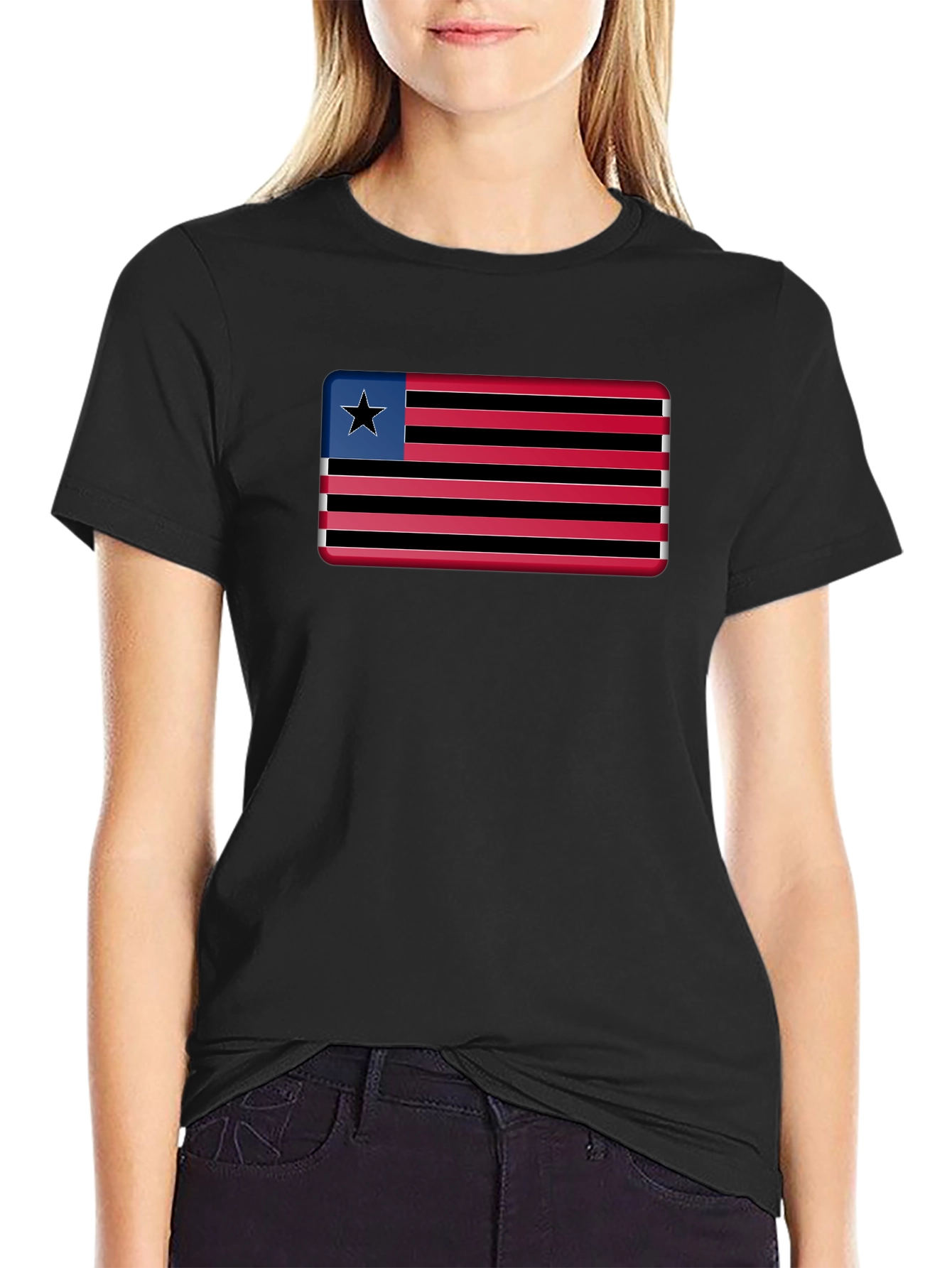 Liberia Flag Graphic T-Shirt - Black Cotton Tee
