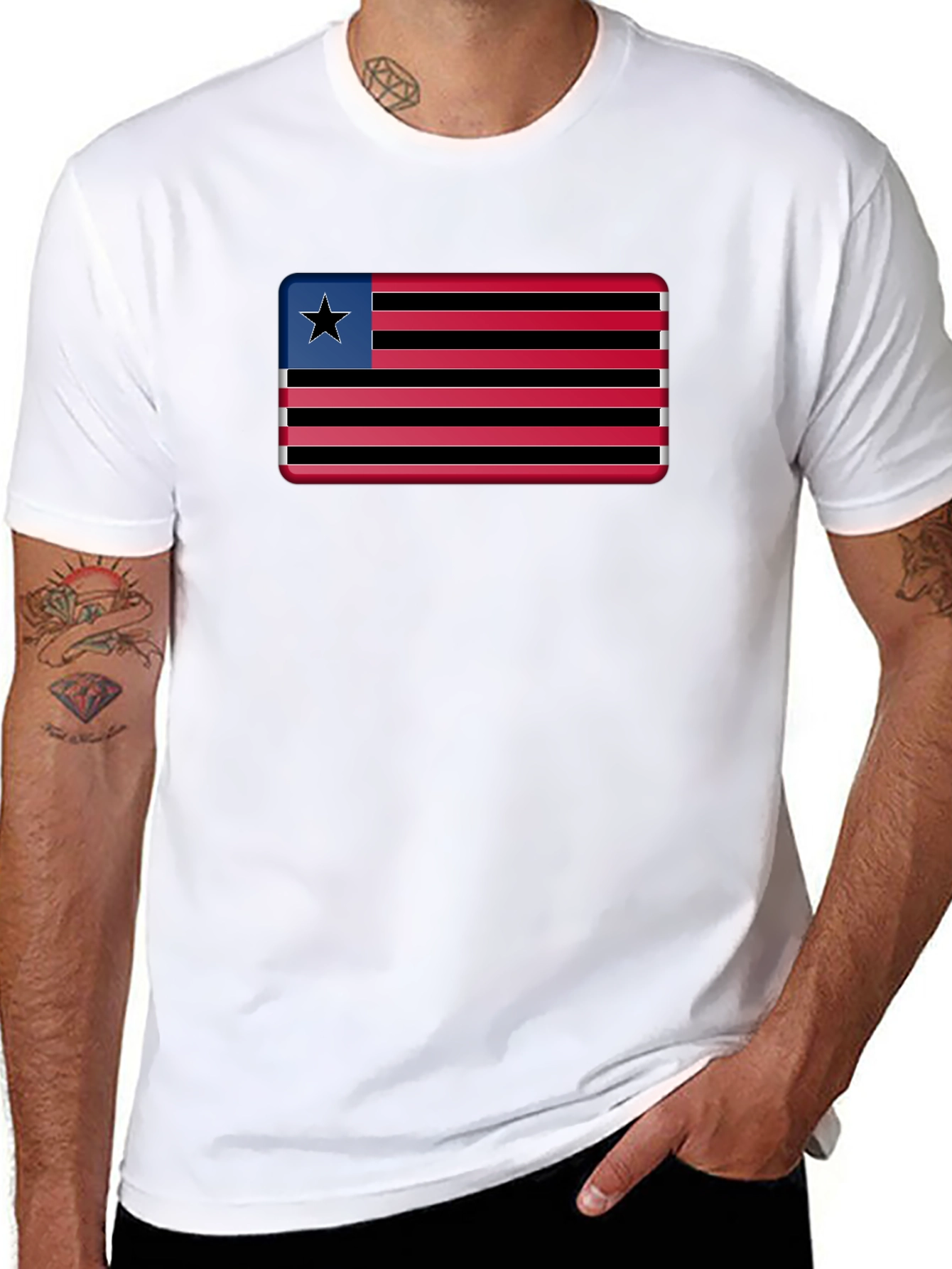 Liberia Flag Graphic T-Shirt - Black Cotton Tee