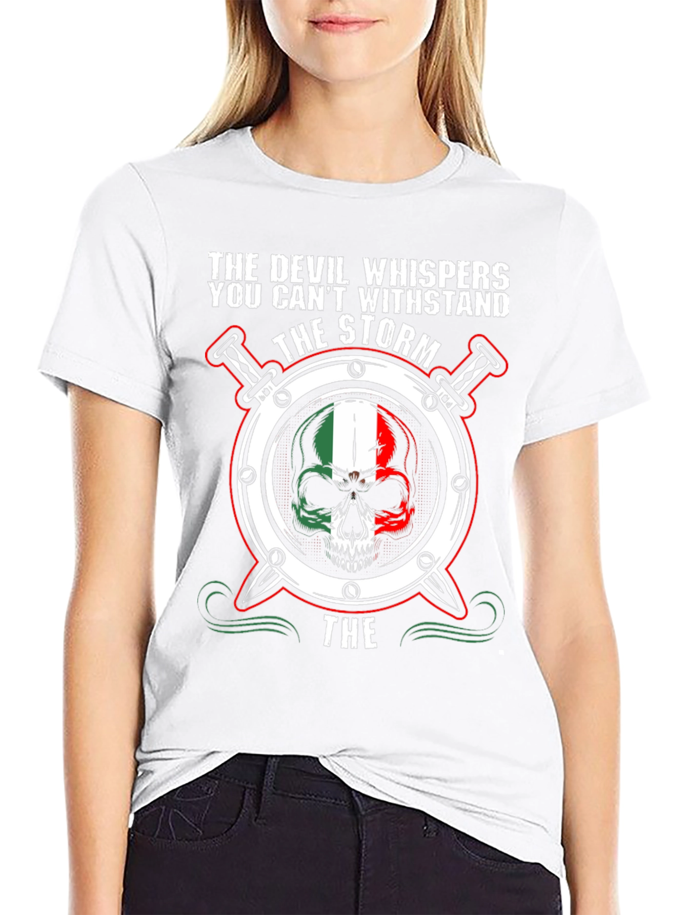Devil Whispers Skull Graphic Tee - Black