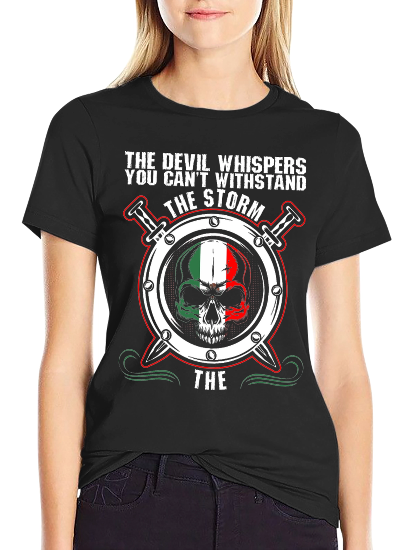 Devil Whispers Skull Graphic Tee - Black